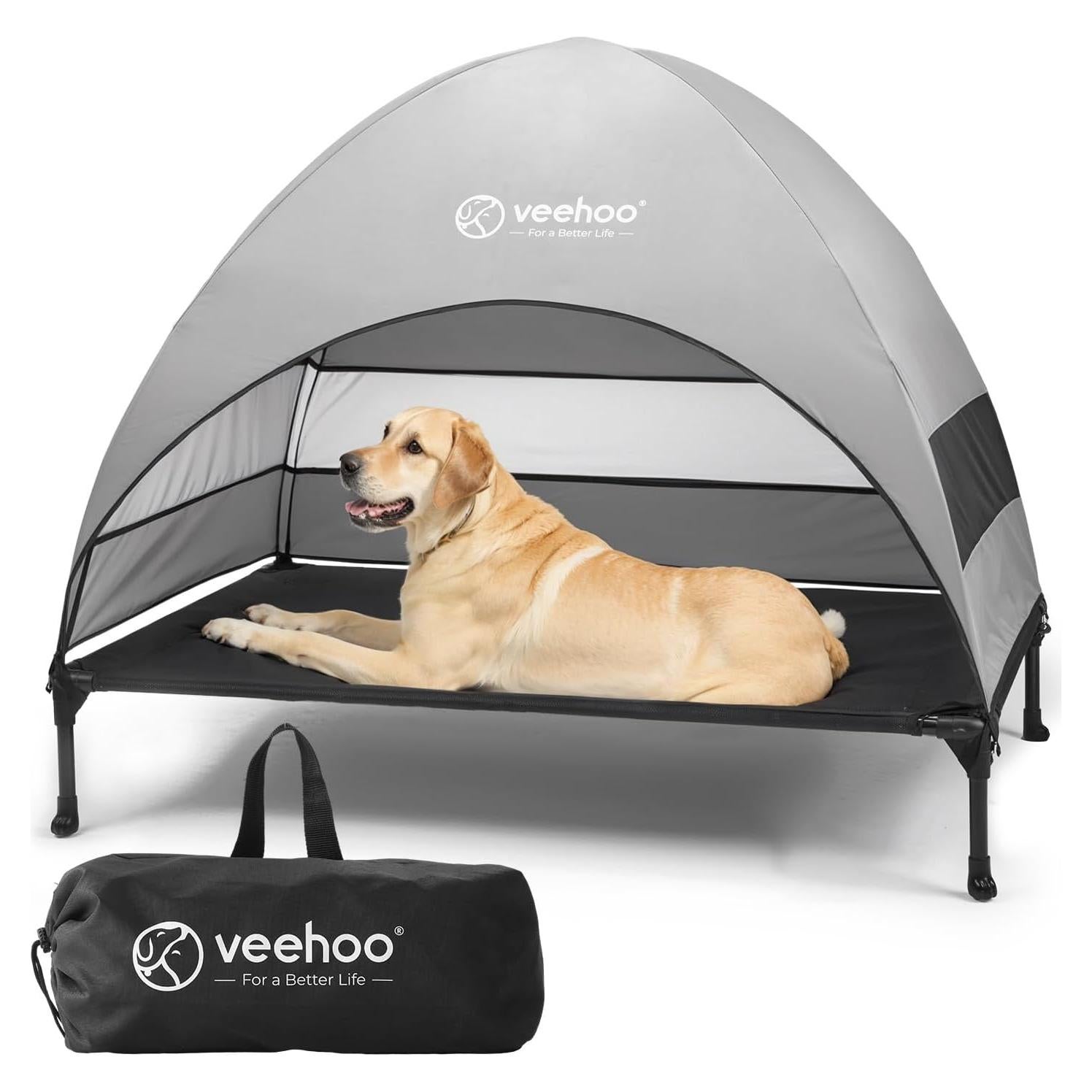 Cama Elevada para Perros Veehoo con Dosel Sombra Negra 106.68x76.2cm