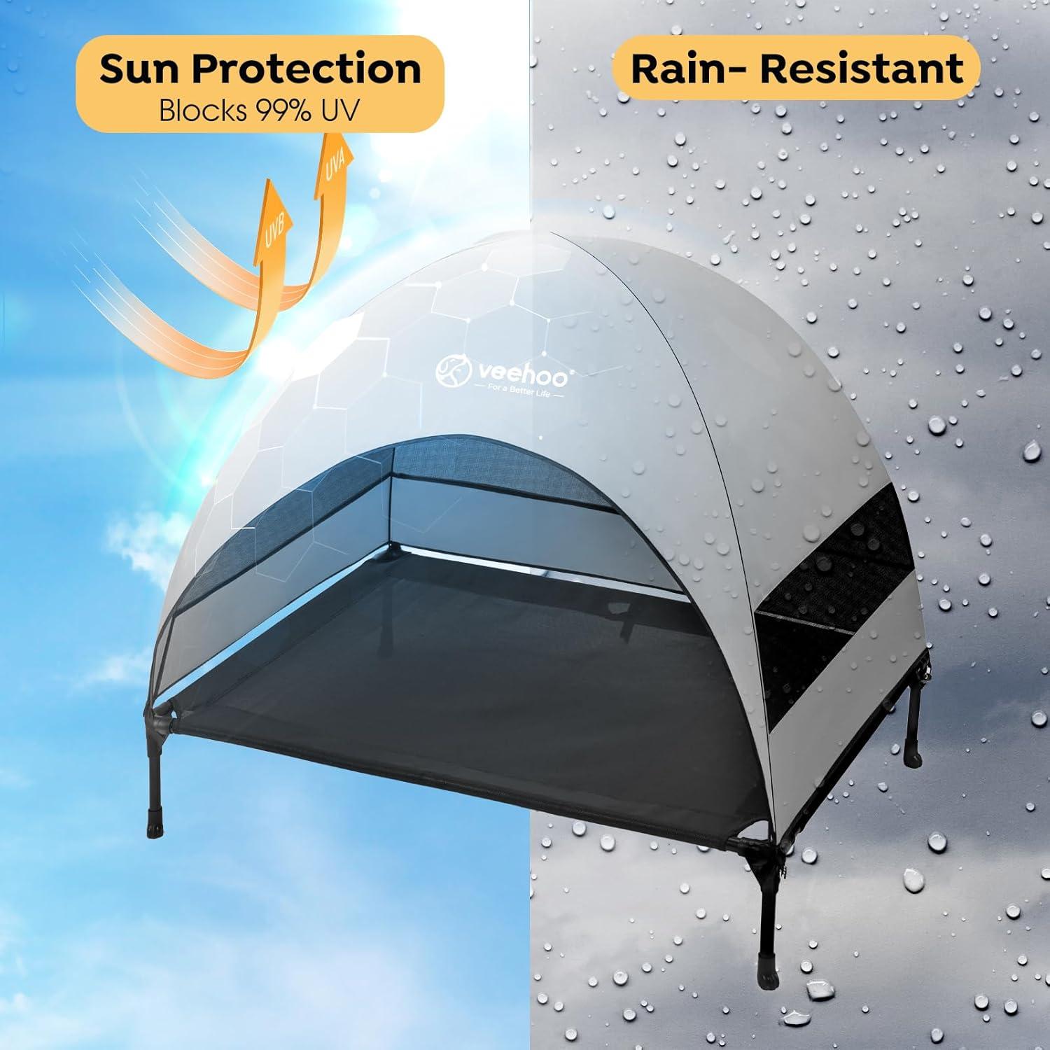 Cama Elevada para Perros Veehoo con Dosel Sombra Negra 106.68x76.2cm