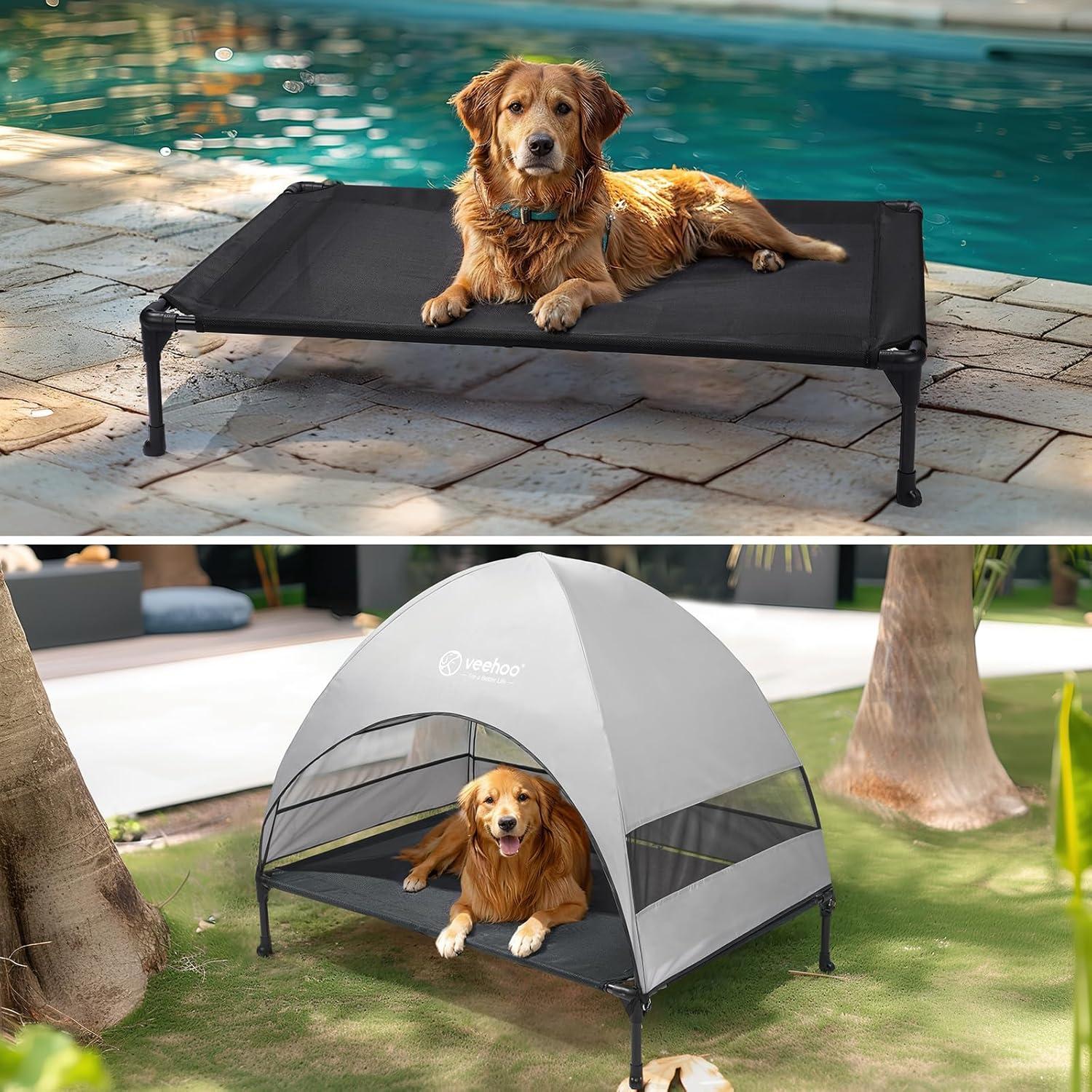 Cama Elevada para Perros Veehoo con Dosel Sombra Negra 106.68x76.2cm