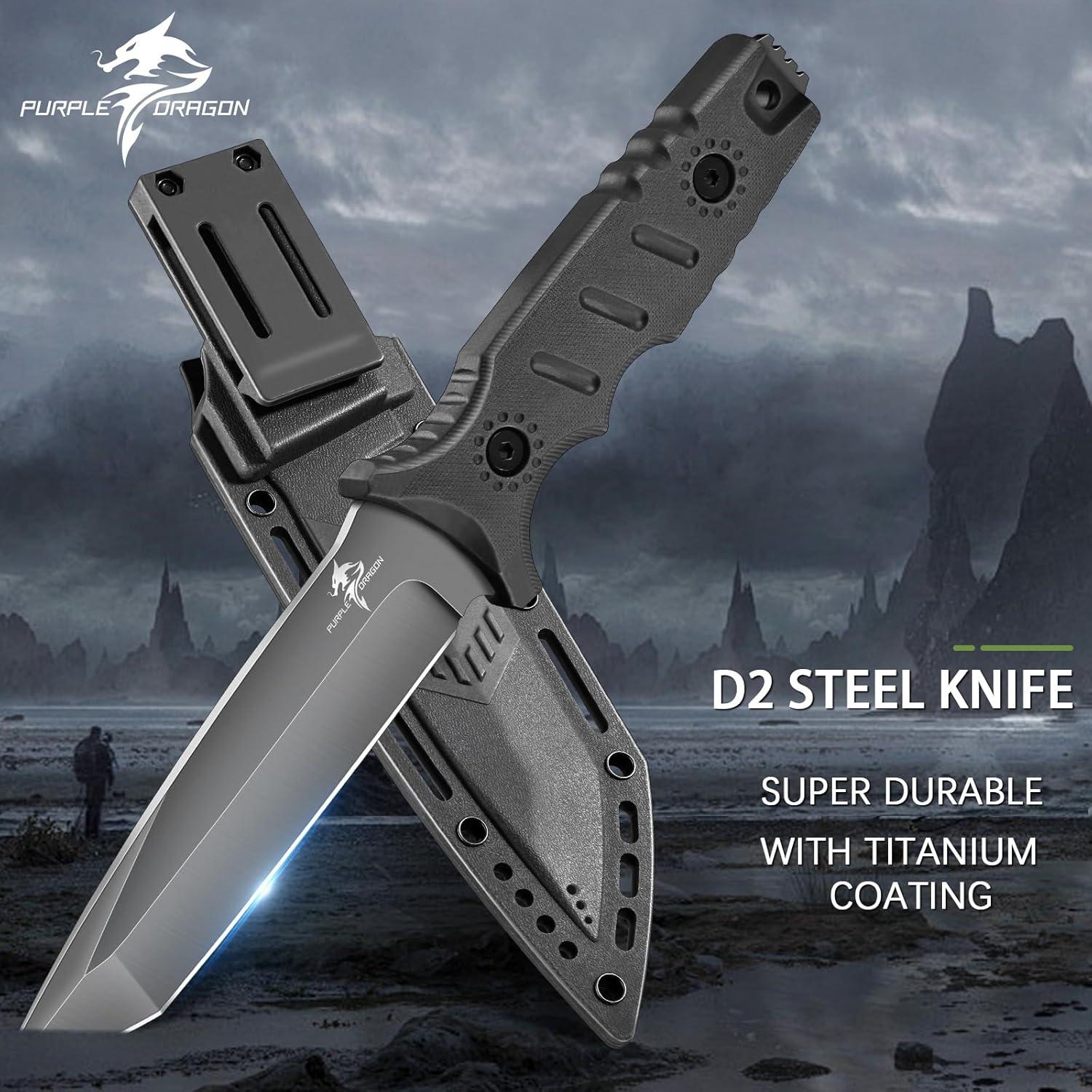 Cuchillo Fijo Dragón Púrpura con Funda Kydex 24.5cm Negro