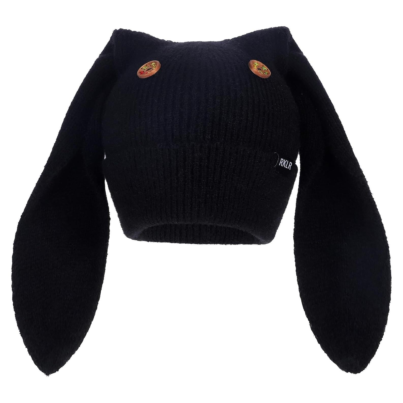 Gorro de Invierno para Mujeres Y2K - Conejo Crochet Negro