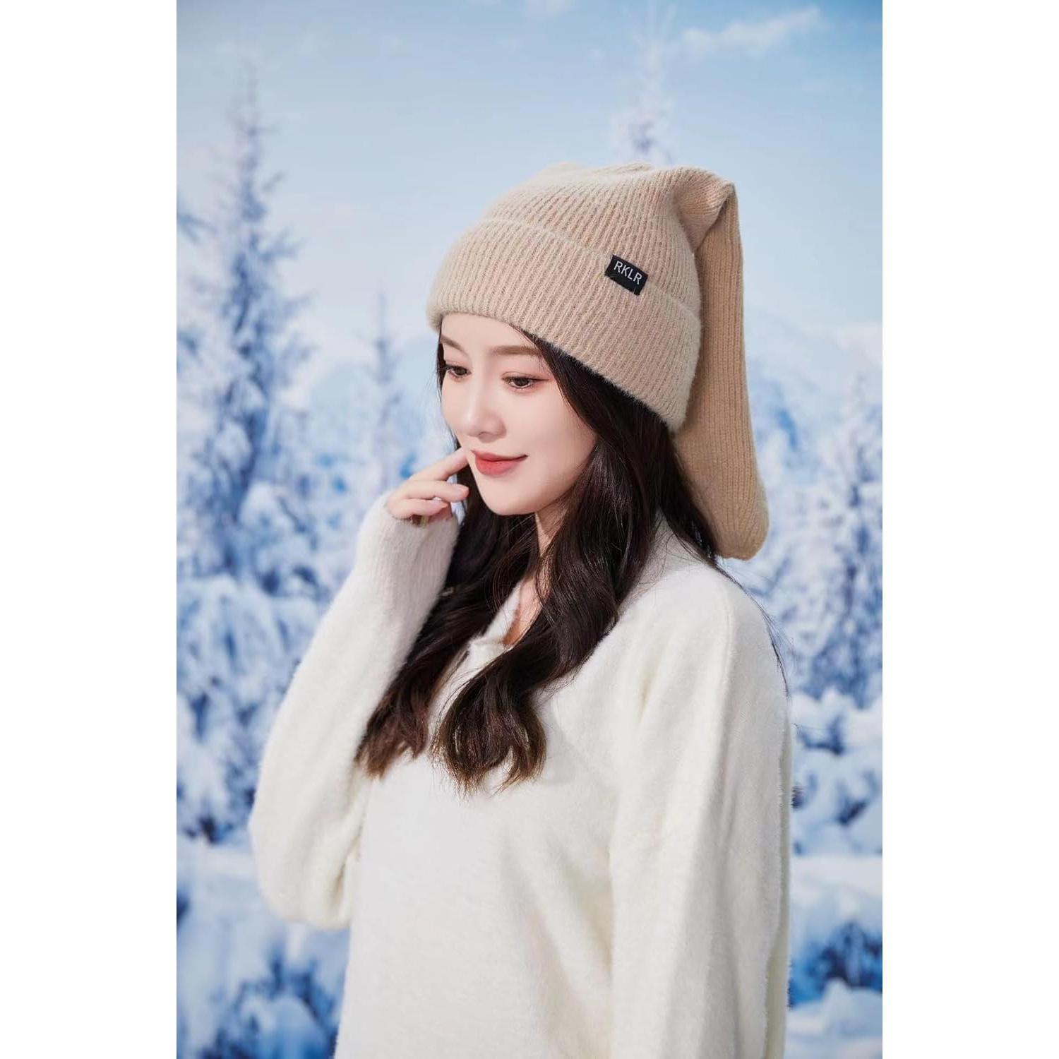 Gorro de Invierno para Mujeres Y2K - Conejo Crochet Negro