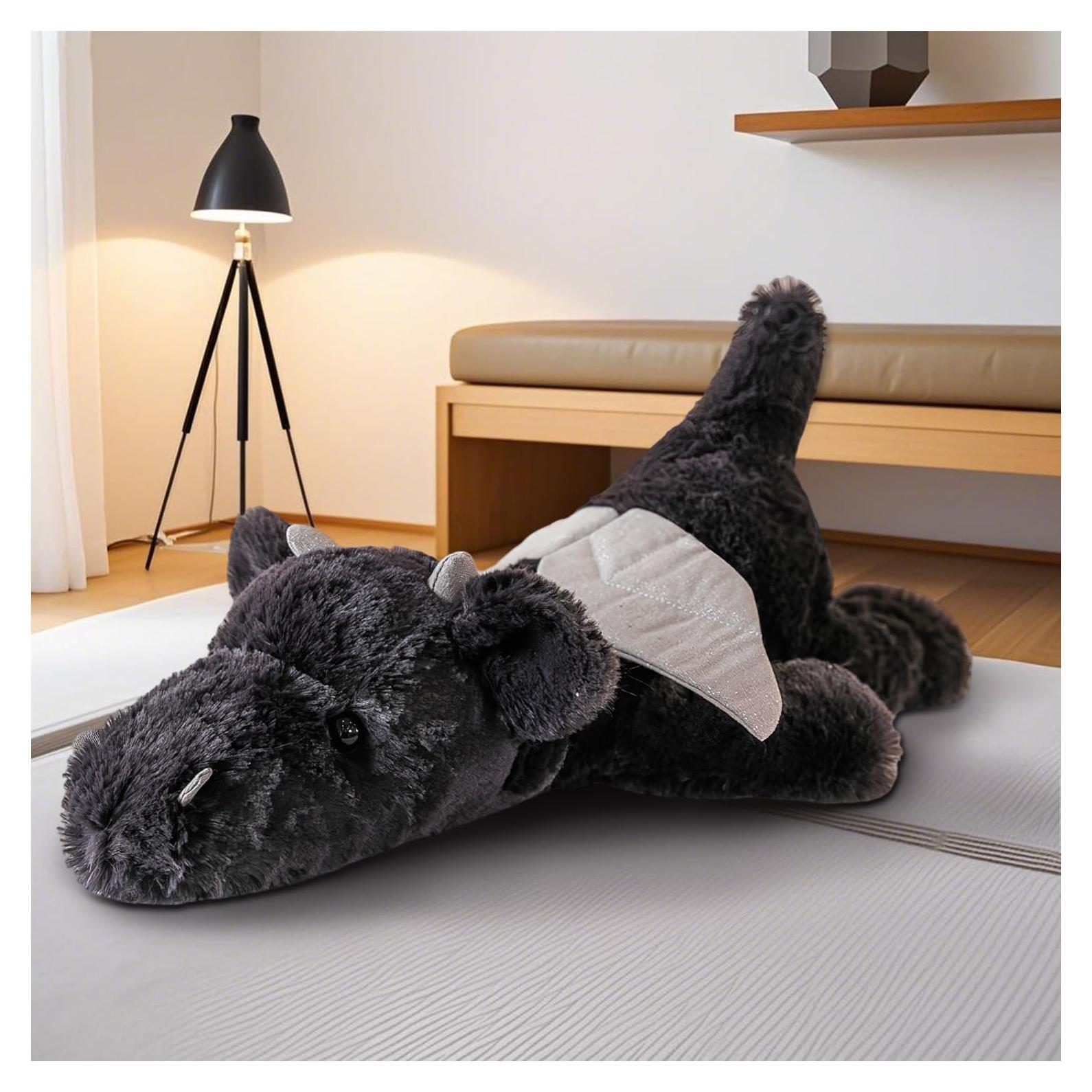 Dragón Negro de Peluche Gigante 47cm con Peso Gisqis