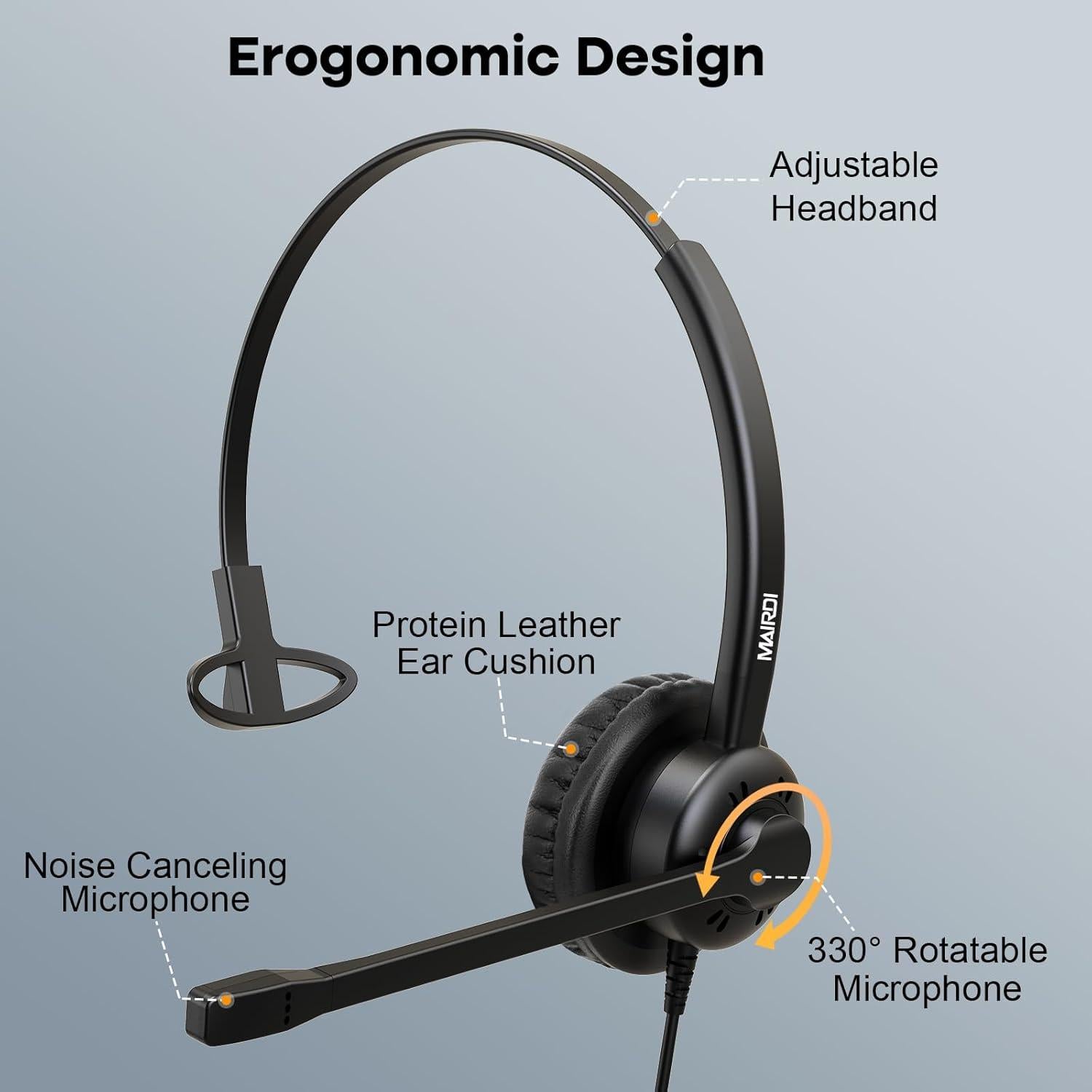 Auricular MAIRDI Monaural con Micrófono y Cancelación de Ruido