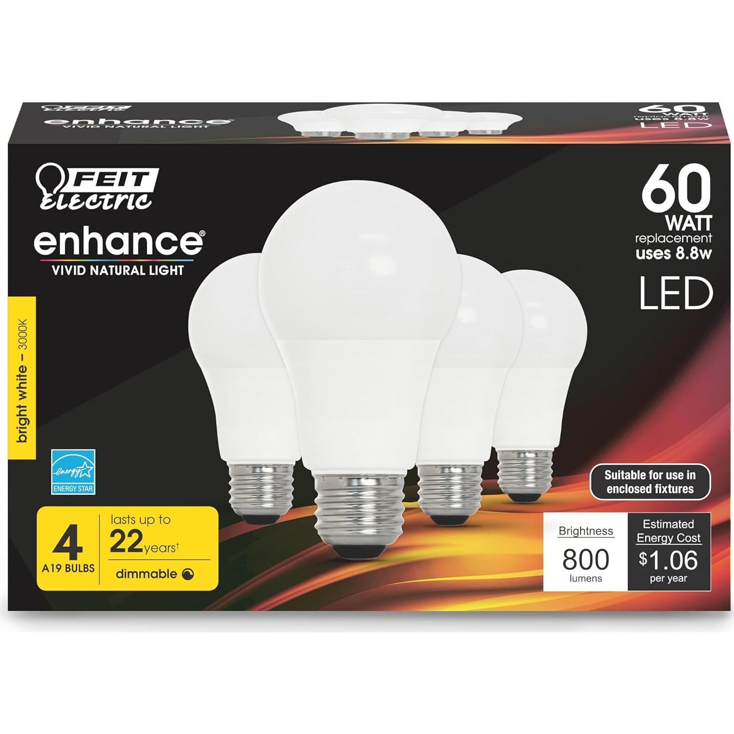 Bombilla LED A19 Feit Electric 800 Lúmenes Regulable 3000K