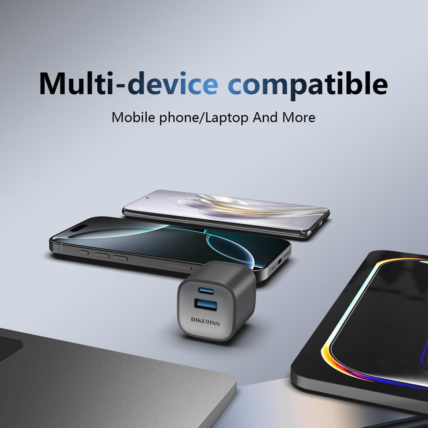 Cargador Rápido 45W GaN DIEKQINN USB-C y USB-A Negro