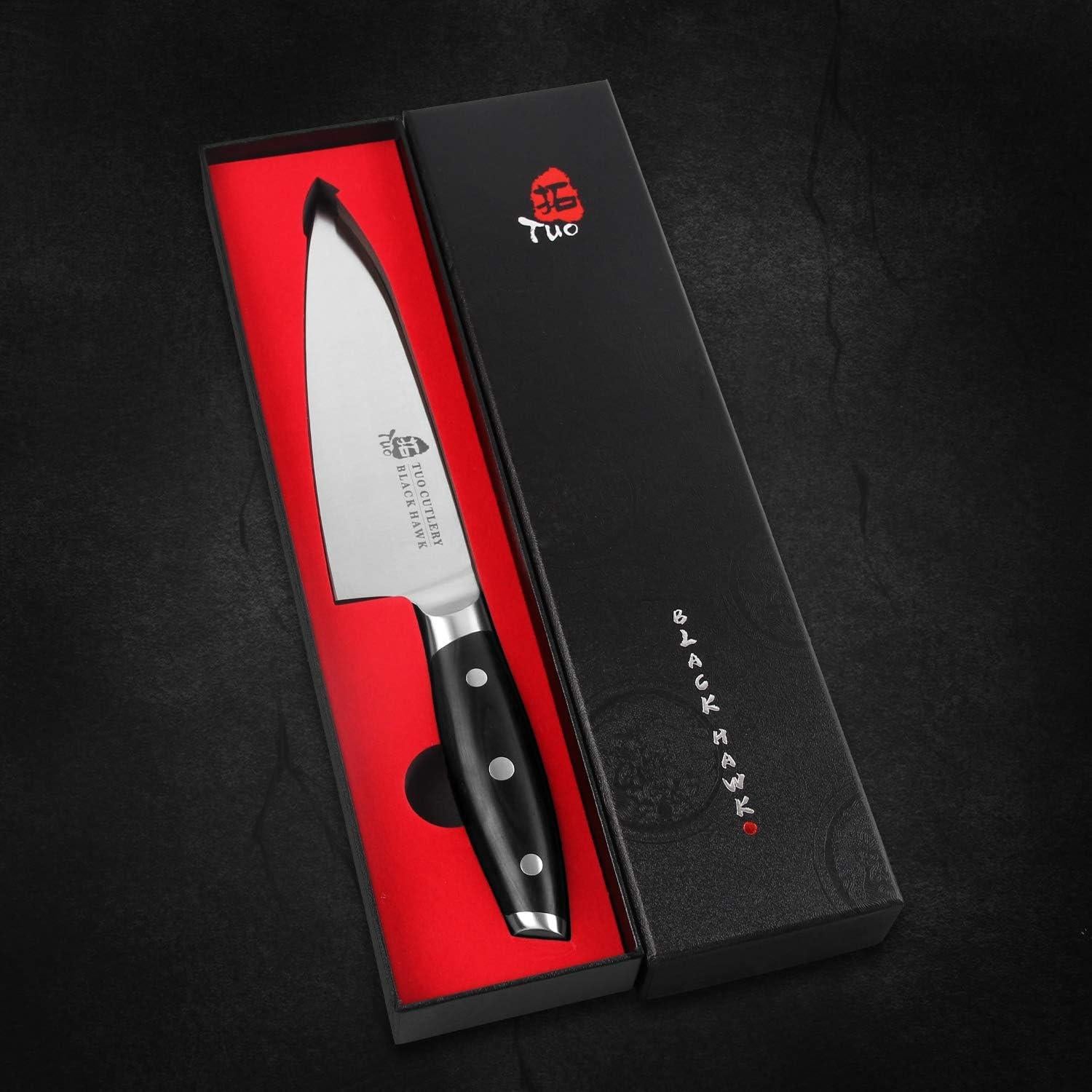 Cuchillo de Chef TUO 7" Acero Alemán Pakkawood Serie Black Hawk