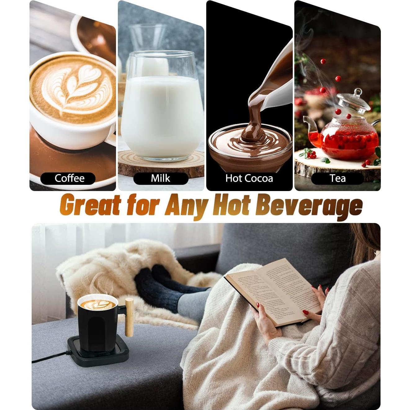 Taza de Cerámica HOWAY 414 ml con Tapa de Madera y Fondo Plano