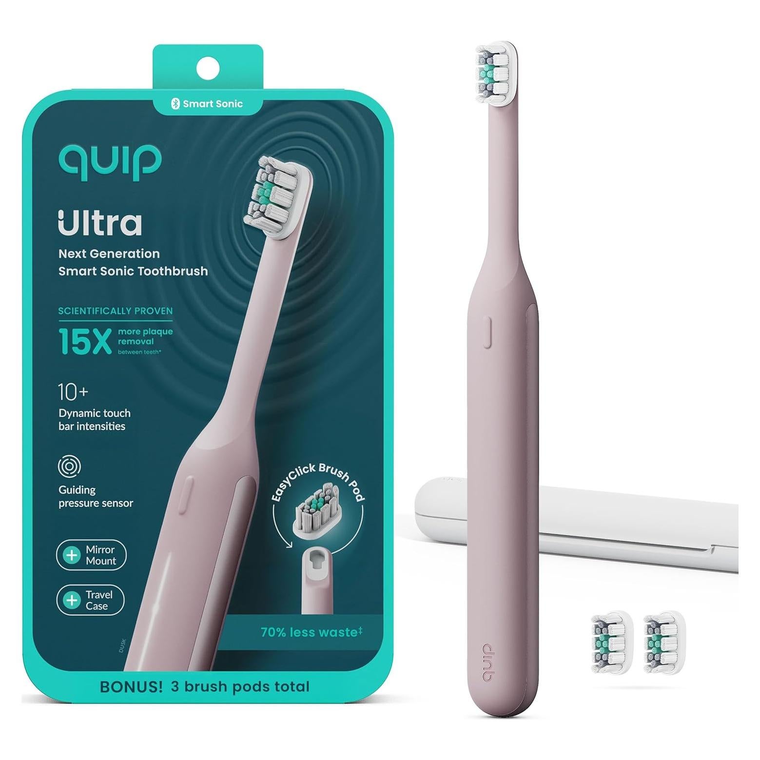 Cepillo de Dientes Eléctrico Quip Ultra - Temporizador, Cerdas Suaves, 30 Días Batería, Crepúsculo