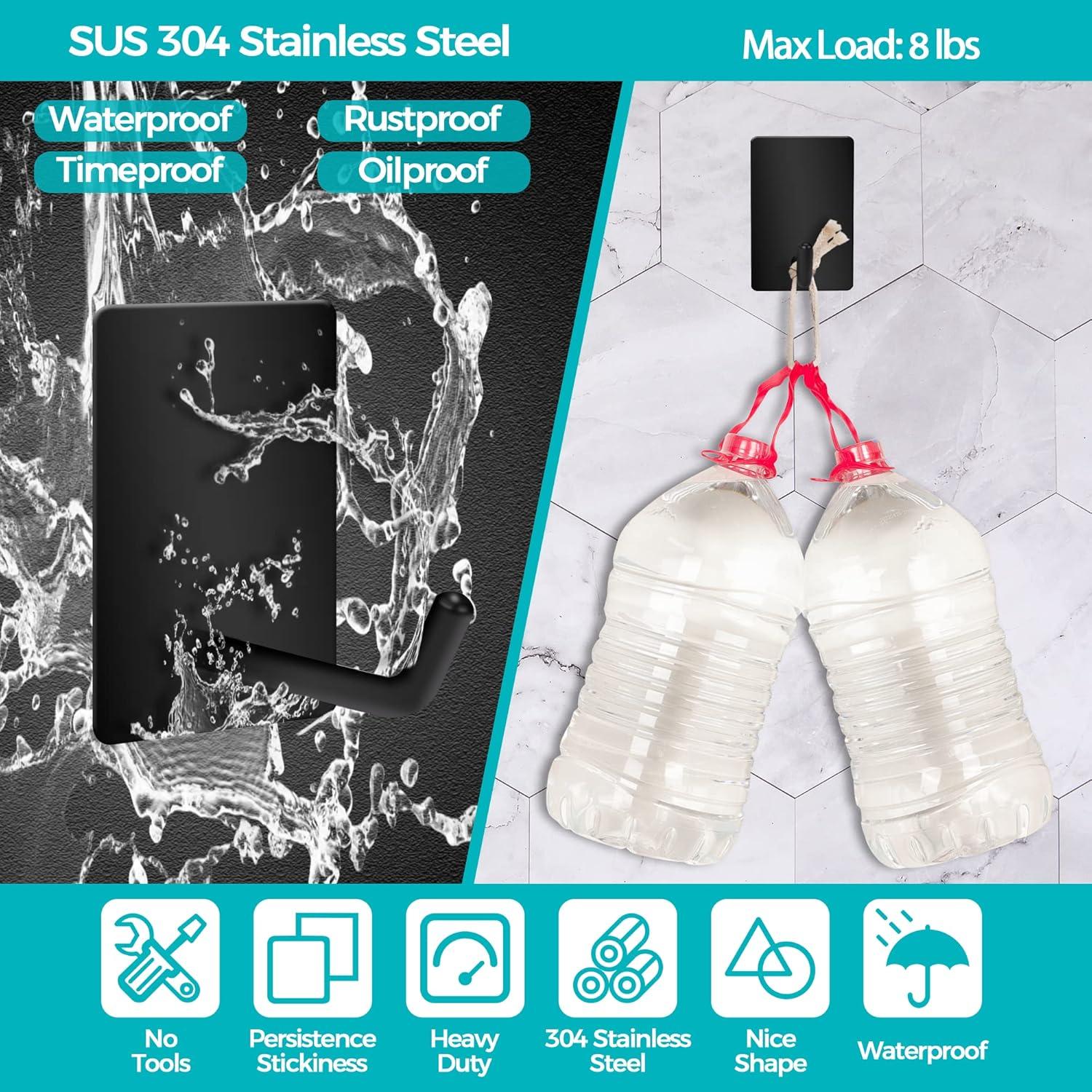 Ganchos Adhesivos de Acero Inoxidable TONHTCAT 4Pack Negro