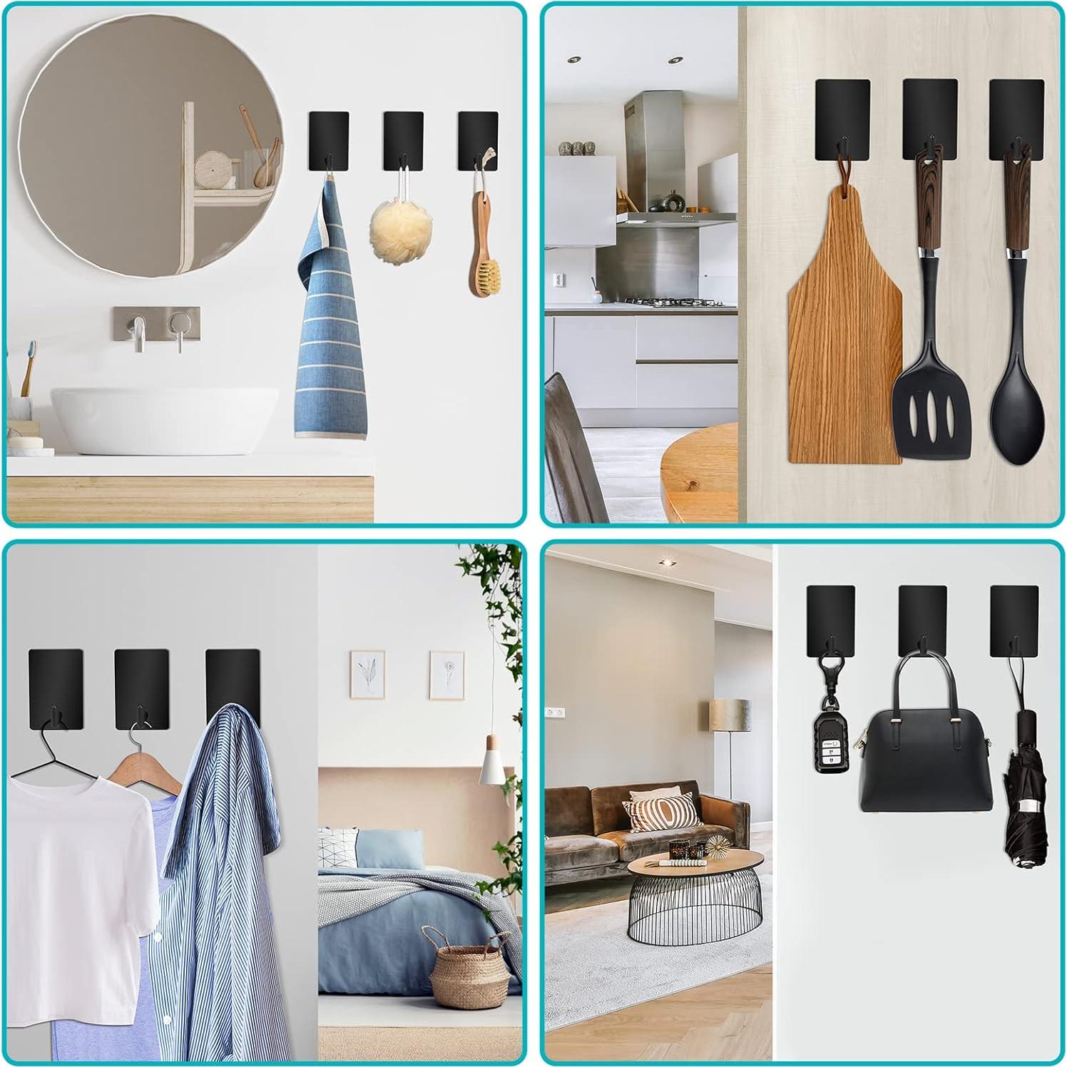 Ganchos Adhesivos de Acero Inoxidable TONHTCAT 4Pack Negro