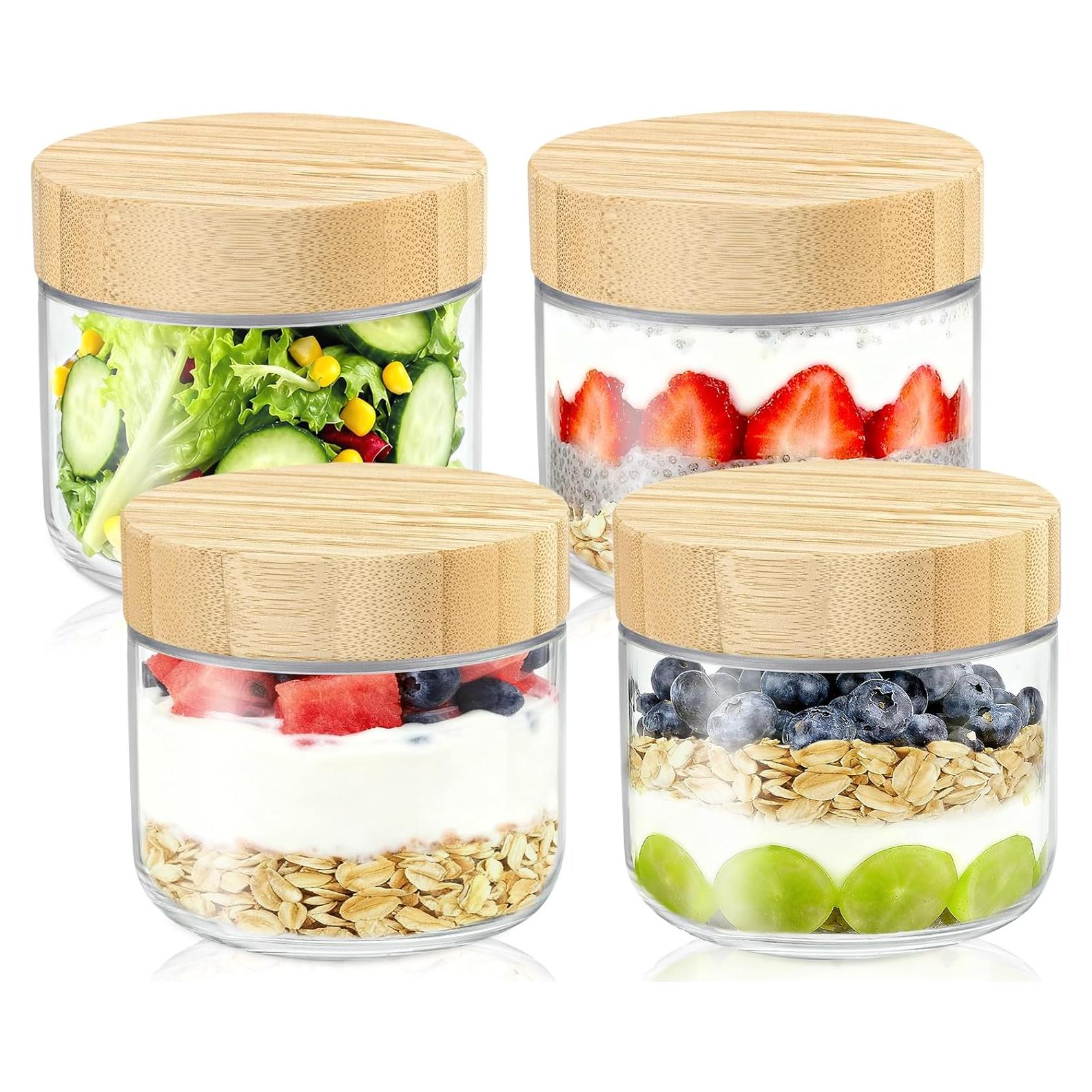 Tarros de Vidrio DRKIO 10 Oz con Tapas de Bambú - 4 Piezas