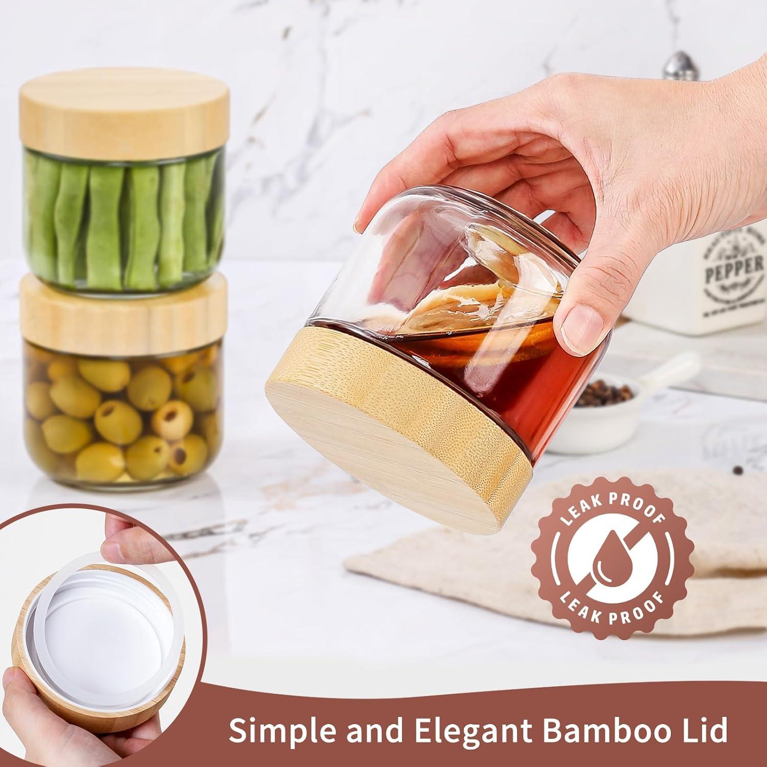 Tarros de Vidrio DRKIO 10 Oz con Tapas de Bambú - 4 Piezas