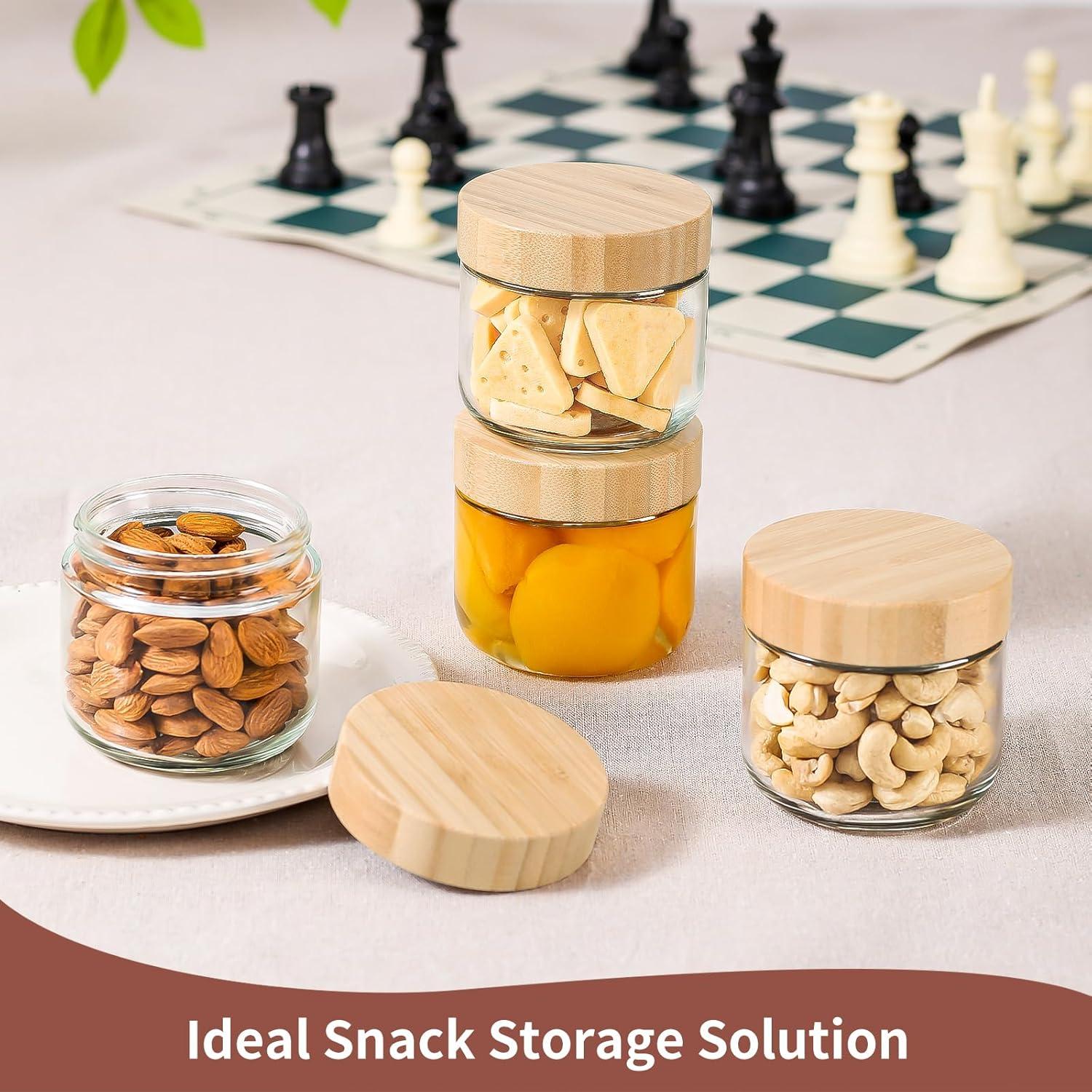 Tarros de Vidrio DRKIO 10 Oz con Tapas de Bambú - 4 Piezas