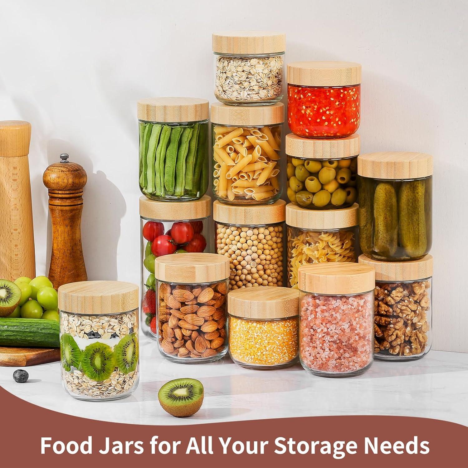 Tarros de Vidrio DRKIO 10 Oz con Tapas de Bambú - 4 Piezas