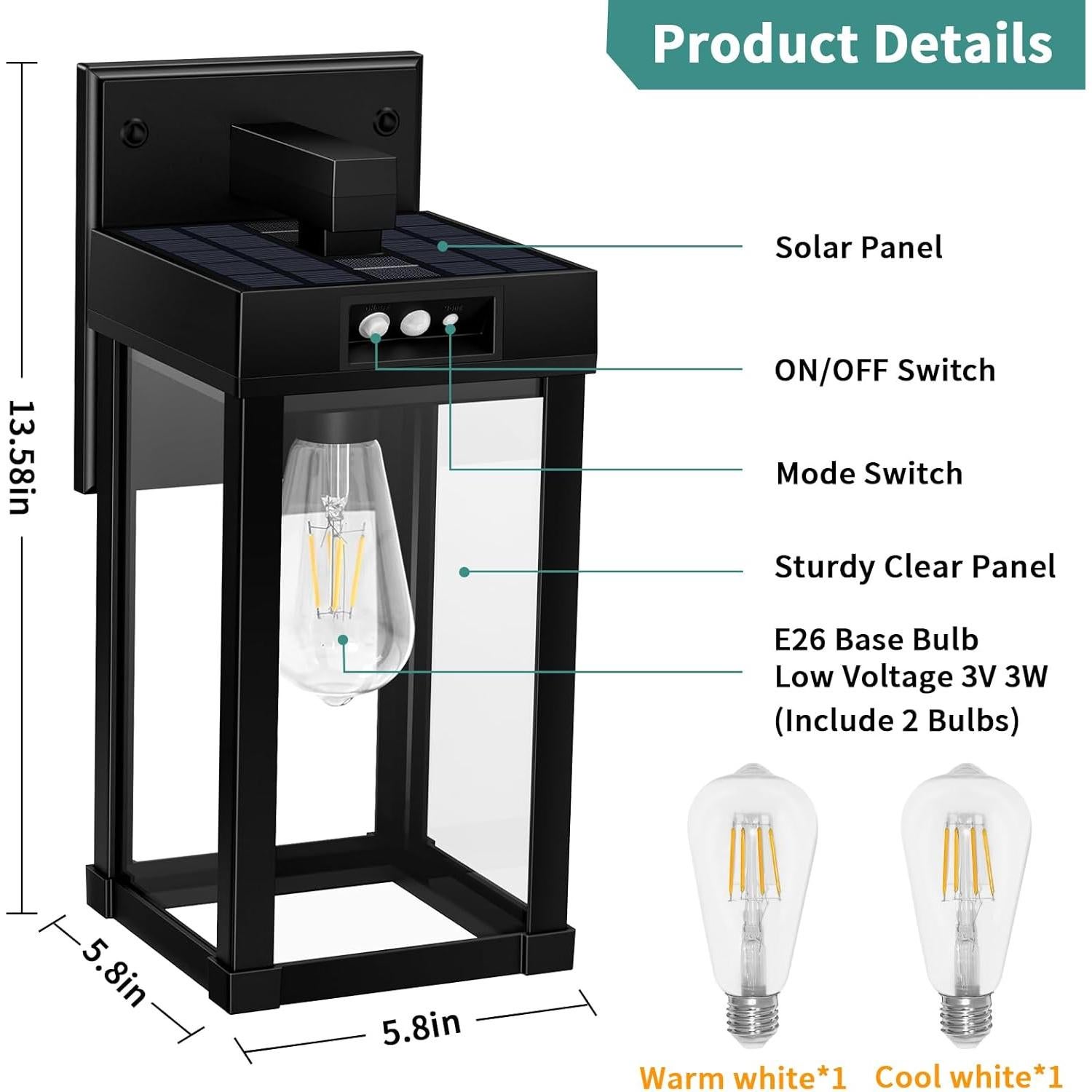 Aplique Solar de Pared AEQ con Sensor de Movimiento 17.3x15.5cm