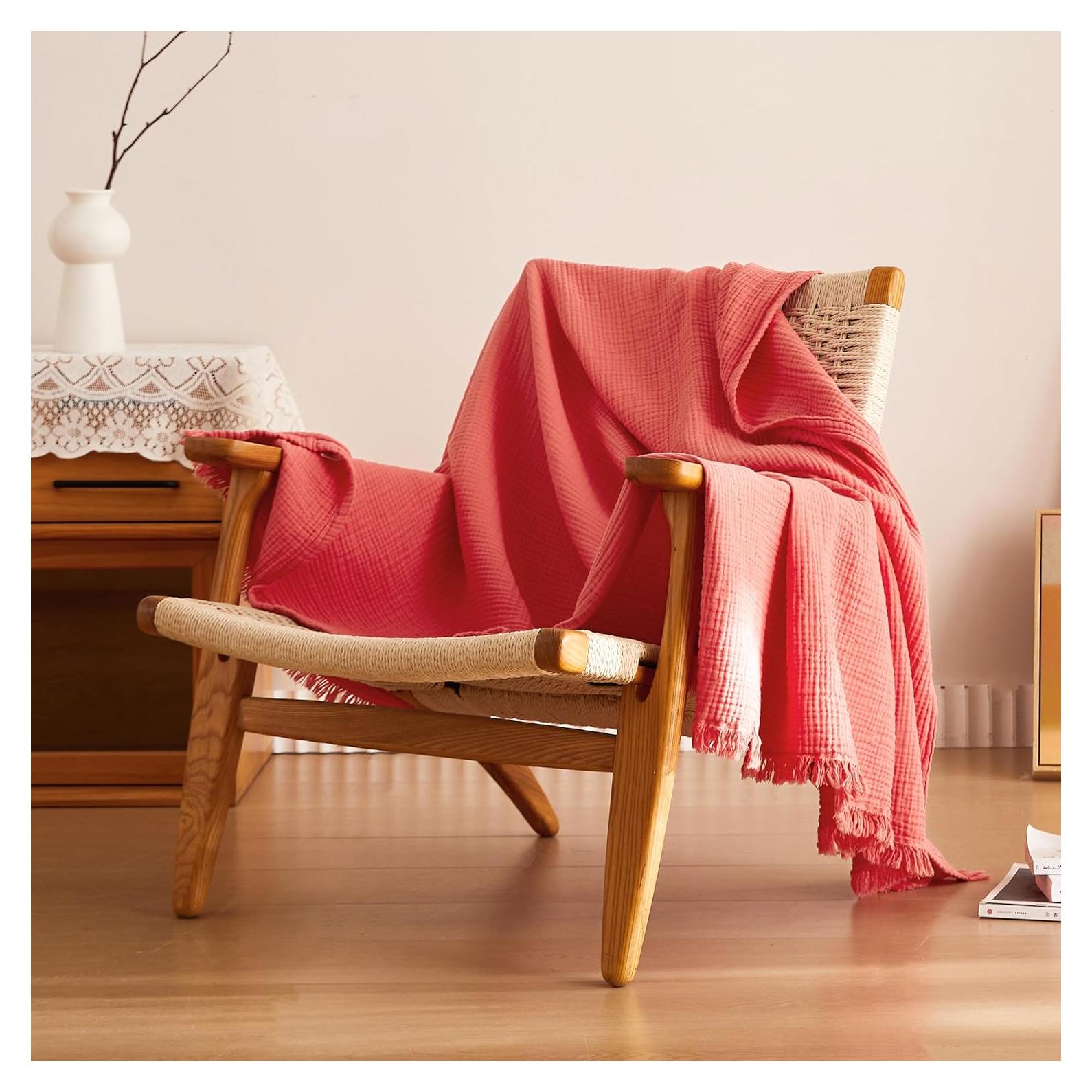 Manta de Muselina de Algodón Simple y Opulento 127x152 cm Coral