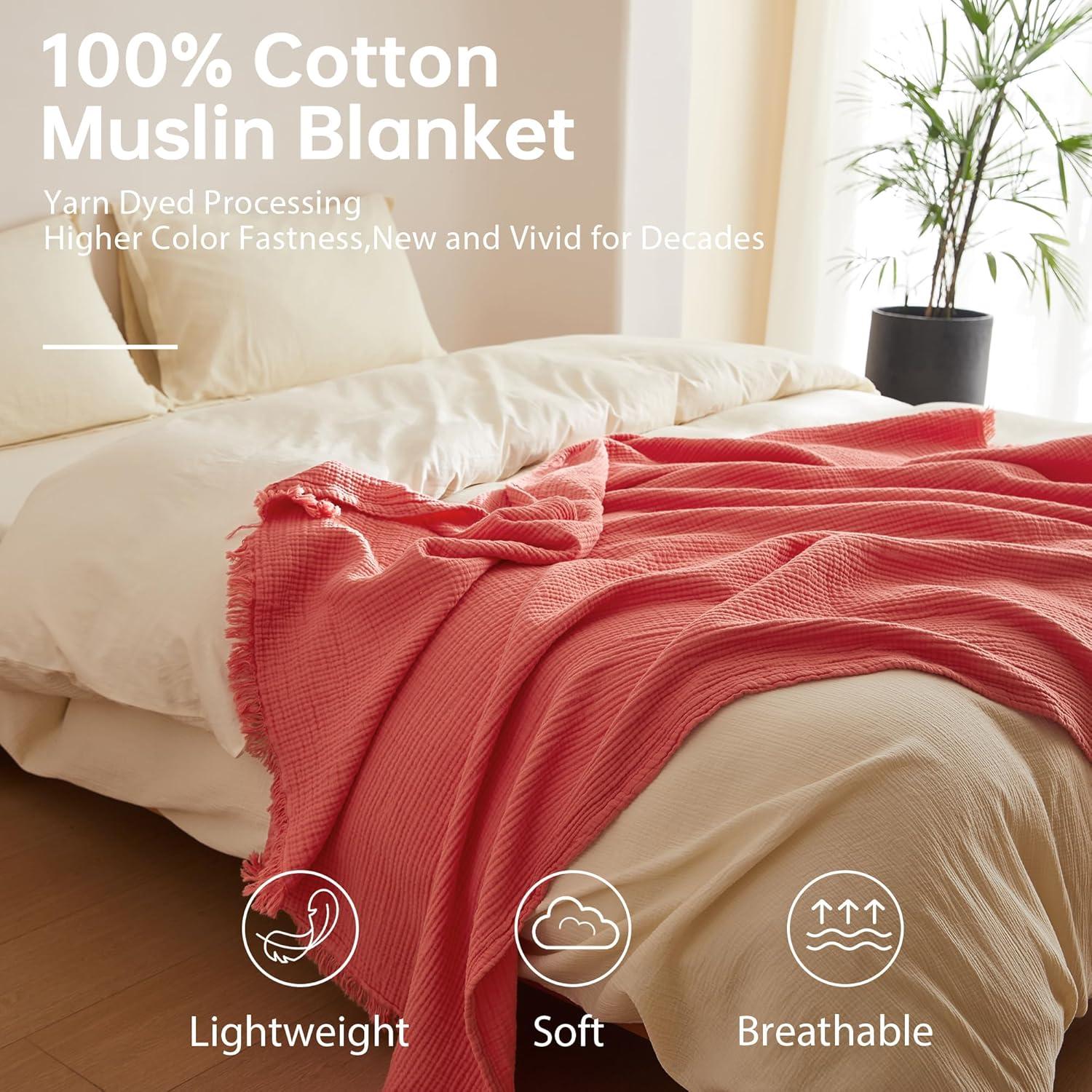 Manta de Muselina de Algodón Simple y Opulento 127x152 cm Coral