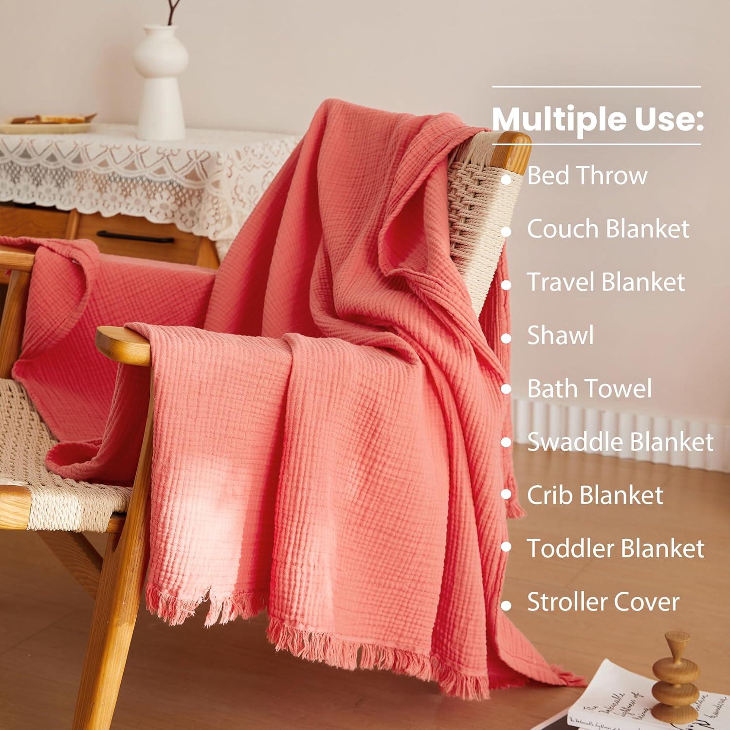 Manta de Muselina de Algodón Simple y Opulento 127x152 cm Coral