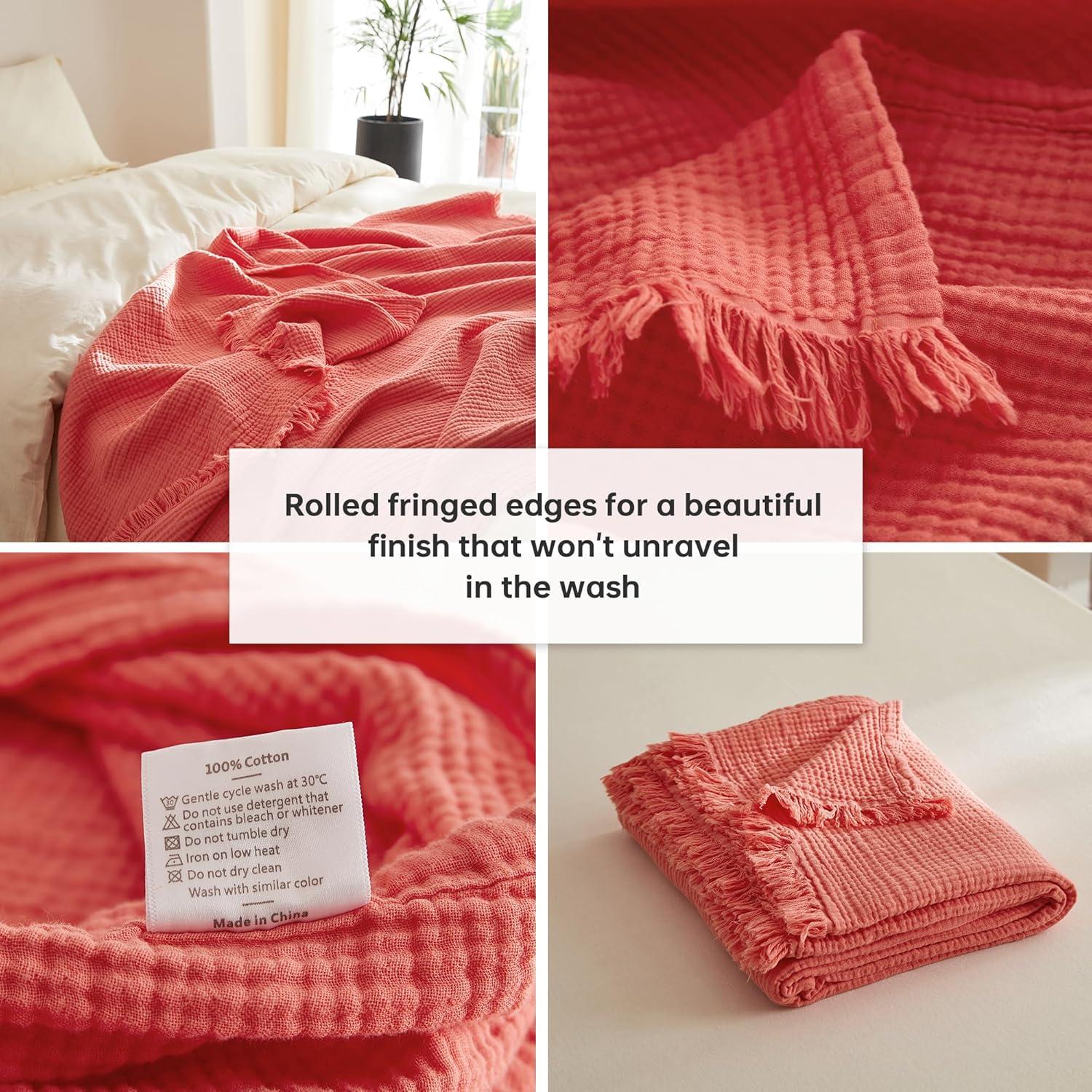 Manta de Muselina de Algodón Simple y Opulento 127x152 cm Coral