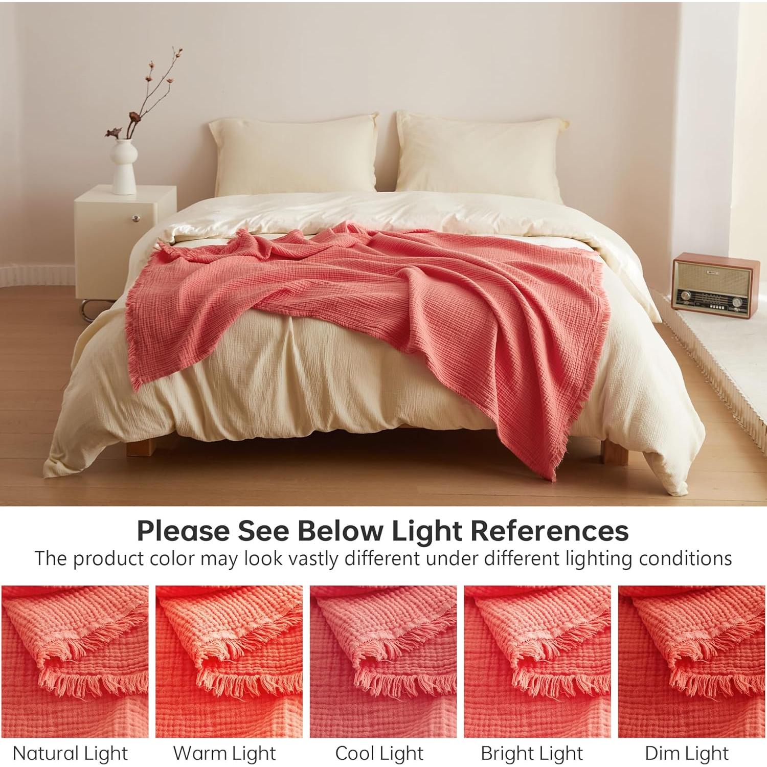 Manta de Muselina de Algodón Simple y Opulento 127x152 cm Coral