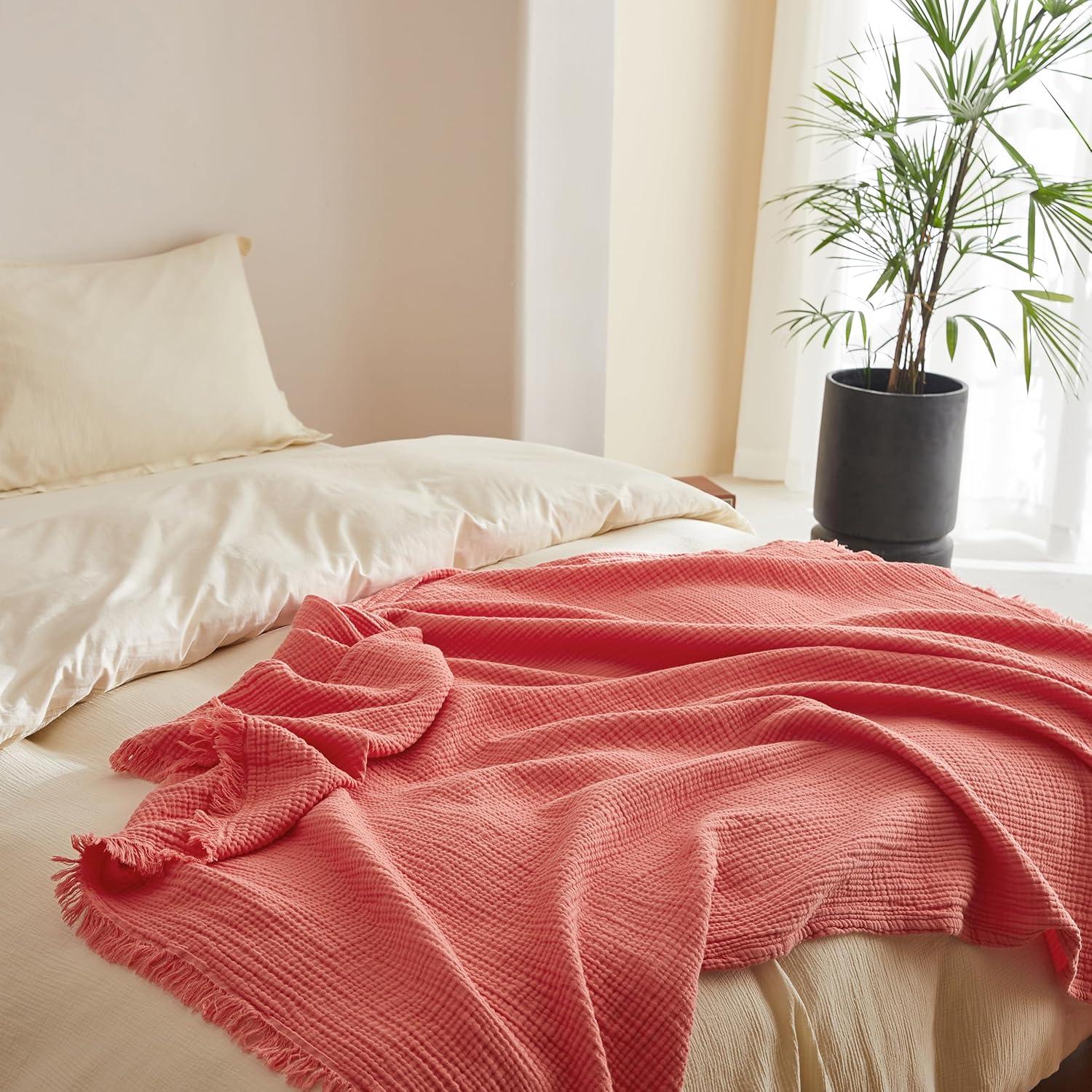 Manta de Muselina de Algodón Simple y Opulento 127x152 cm Coral