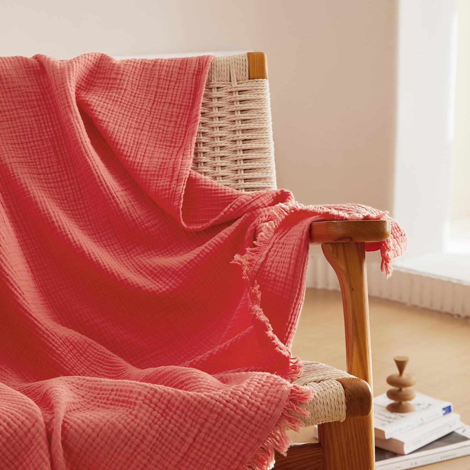 Manta de Muselina de Algodón Simple y Opulento 127x152 cm Coral