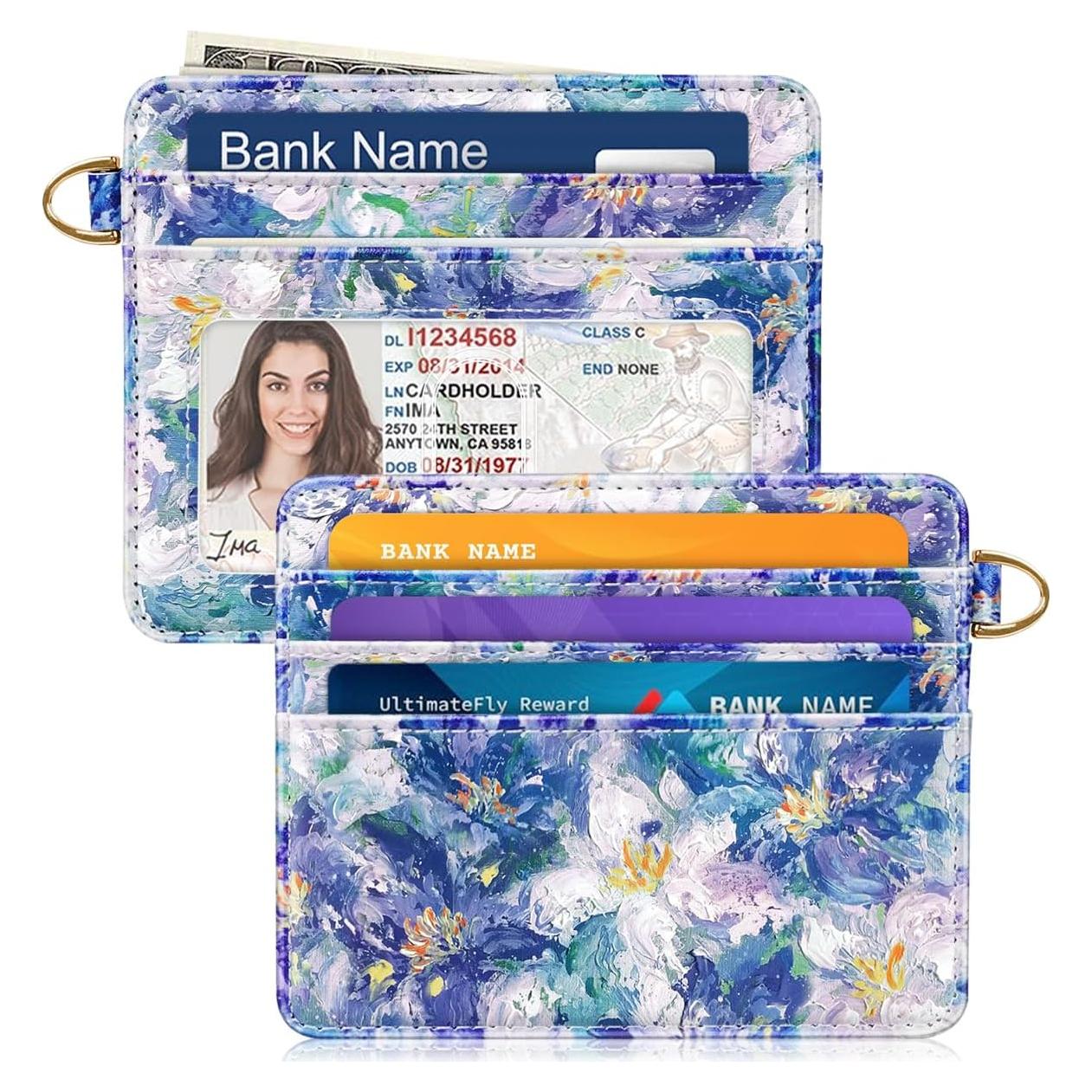 Billetera Minimalista RFID para Mujeres - Flores Azules