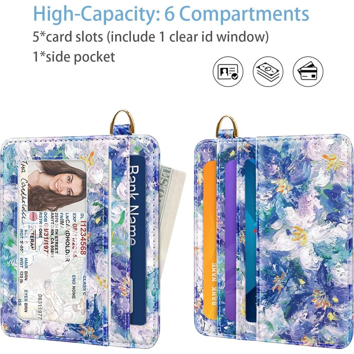 Billetera Minimalista RFID para Mujeres - Flores Azules