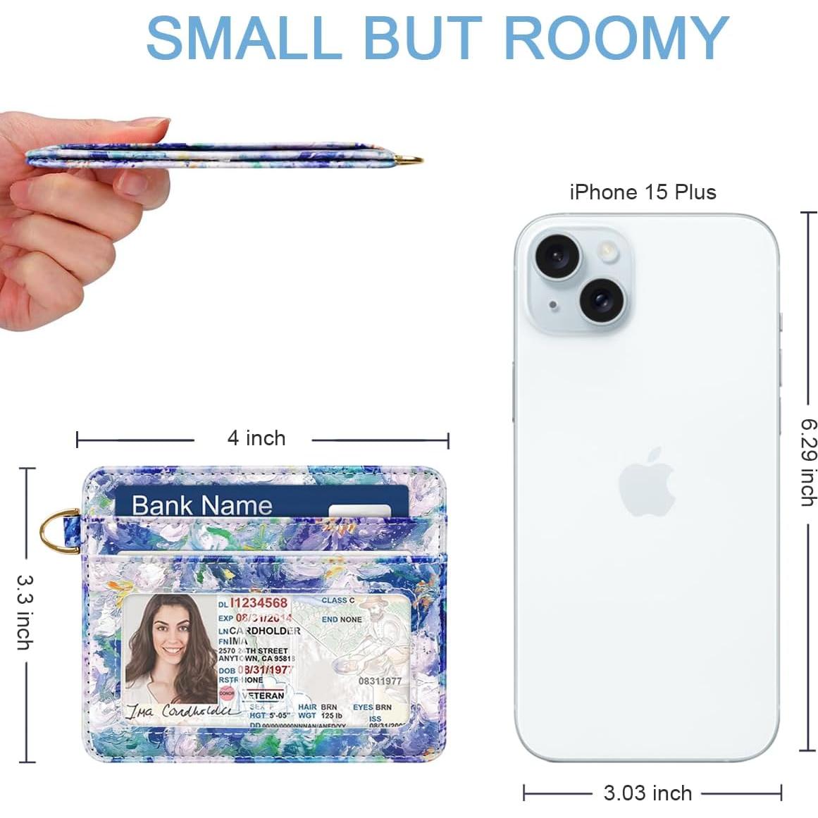 Billetera Minimalista RFID para Mujeres - Flores Azules