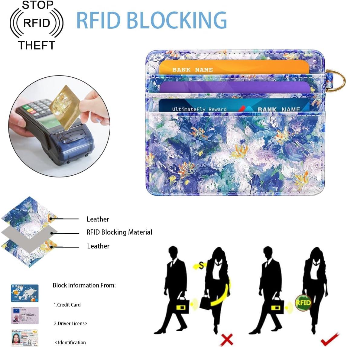 Billetera Minimalista RFID para Mujeres - Flores Azules