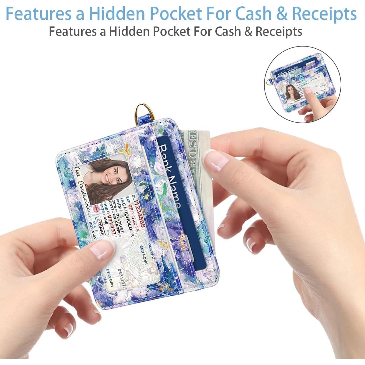 Billetera Minimalista RFID para Mujeres - Flores Azules