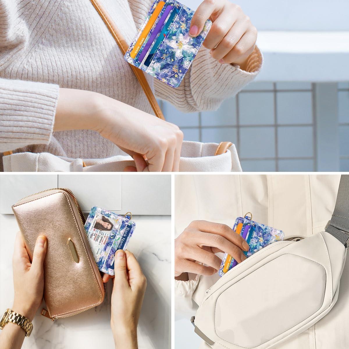 Billetera Minimalista RFID para Mujeres - Flores Azules