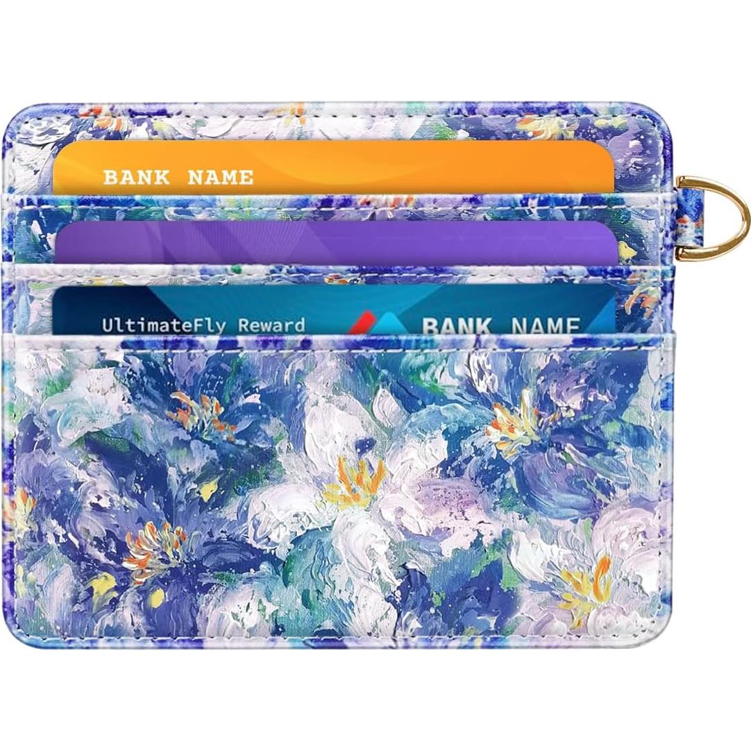 Billetera Minimalista RFID para Mujeres - Flores Azules