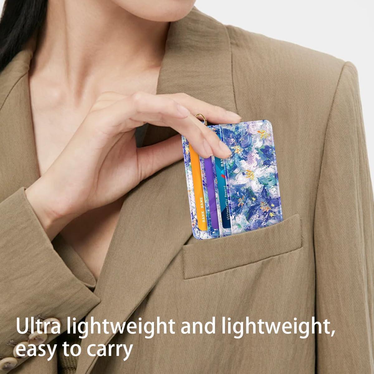 Billetera Minimalista RFID para Mujeres - Flores Azules