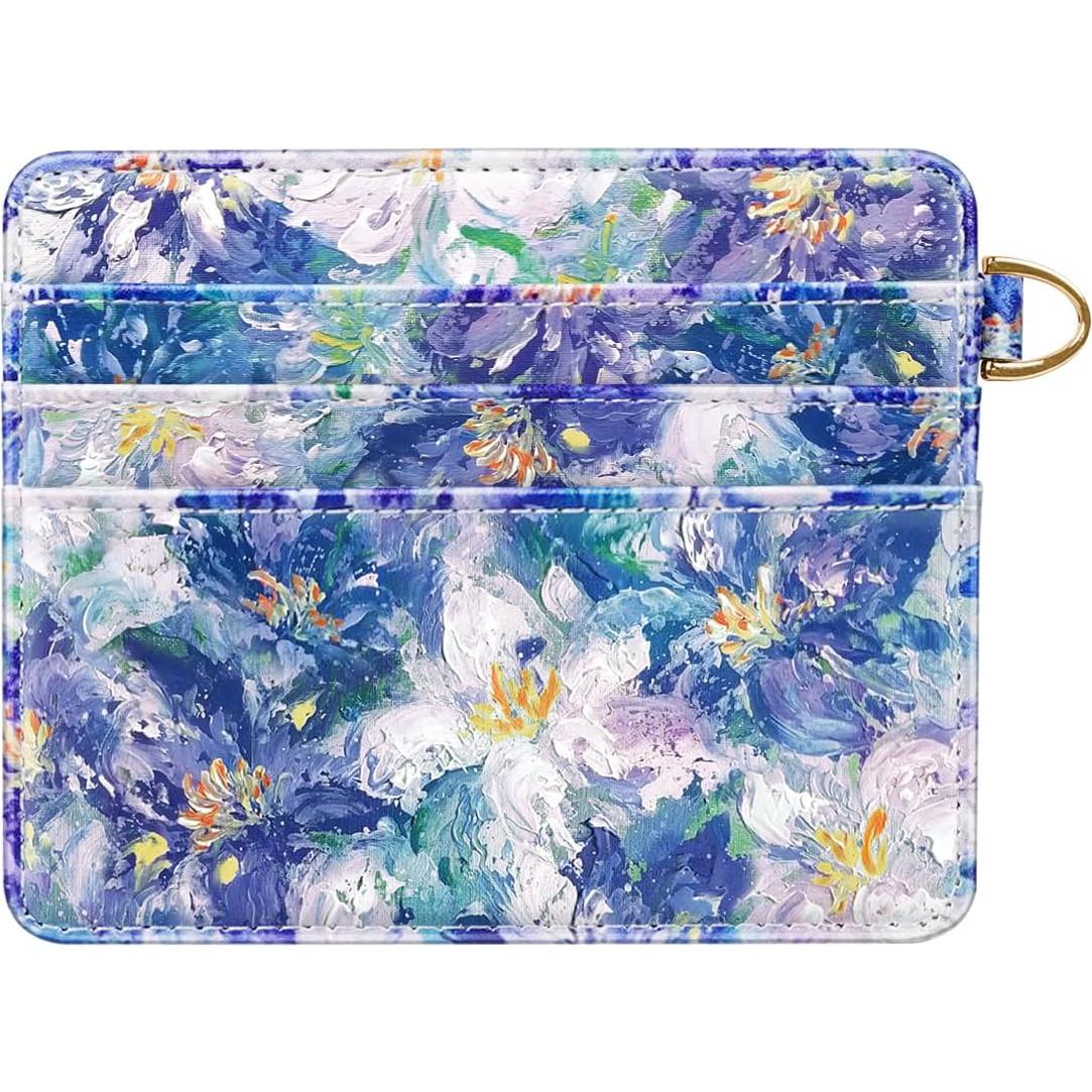 Billetera Minimalista RFID para Mujeres - Flores Azules