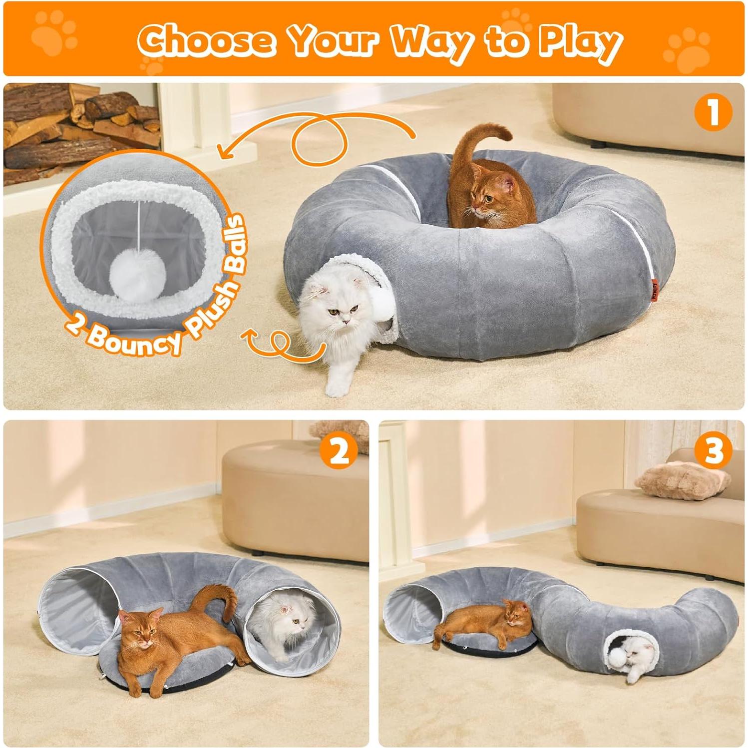 Cama Túnel para Gatos Nxwjoy 90x90 cm Gris Acolchada