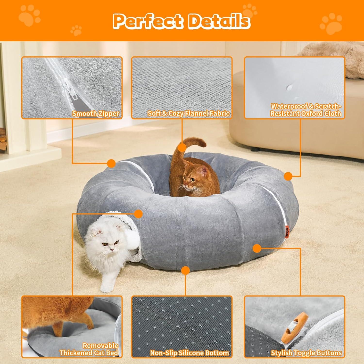 Cama Túnel para Gatos Nxwjoy 90x90 cm Gris Acolchada