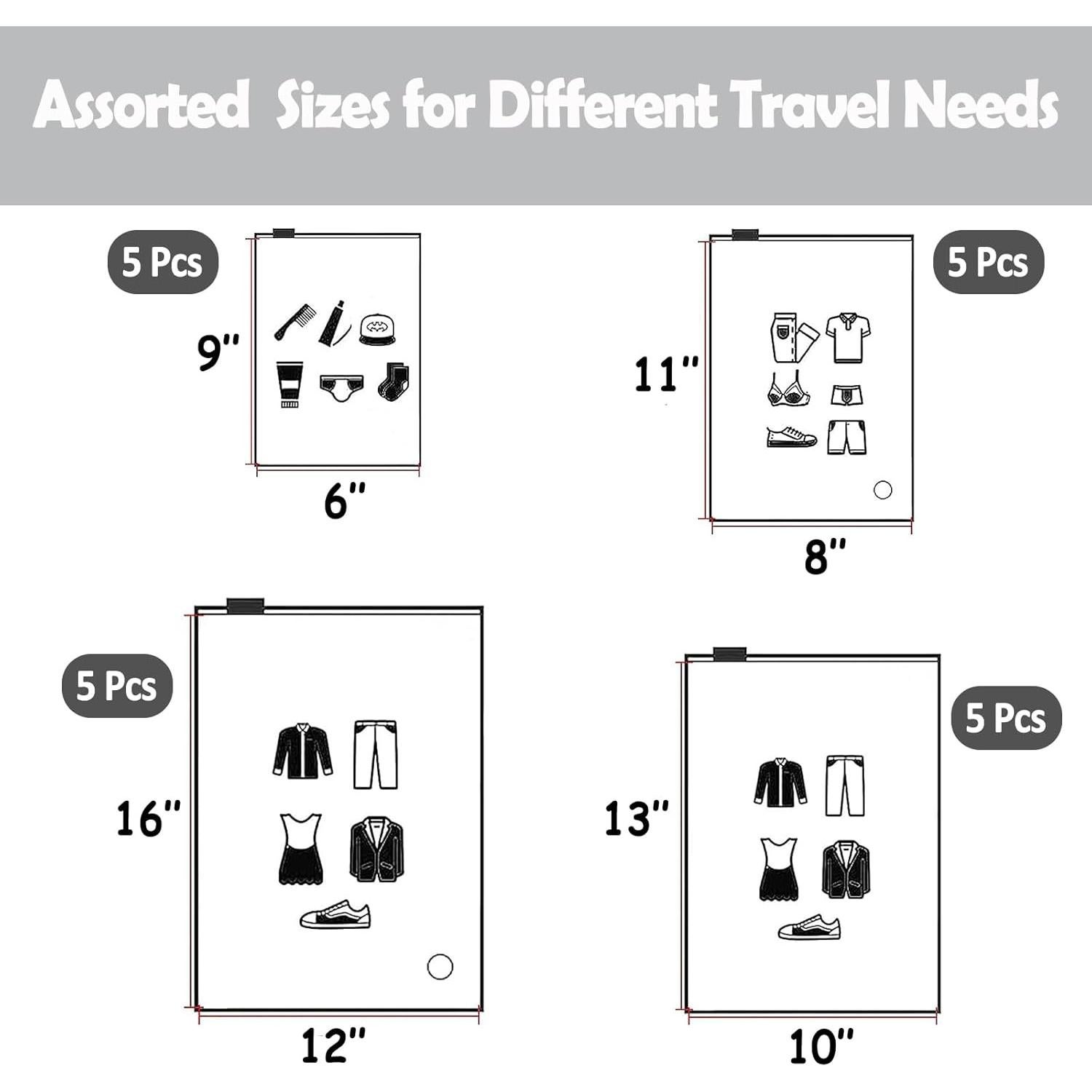 20 Bolsas Organizadoras de Equipaje BEUYI Reutilizables 4 Tamaños