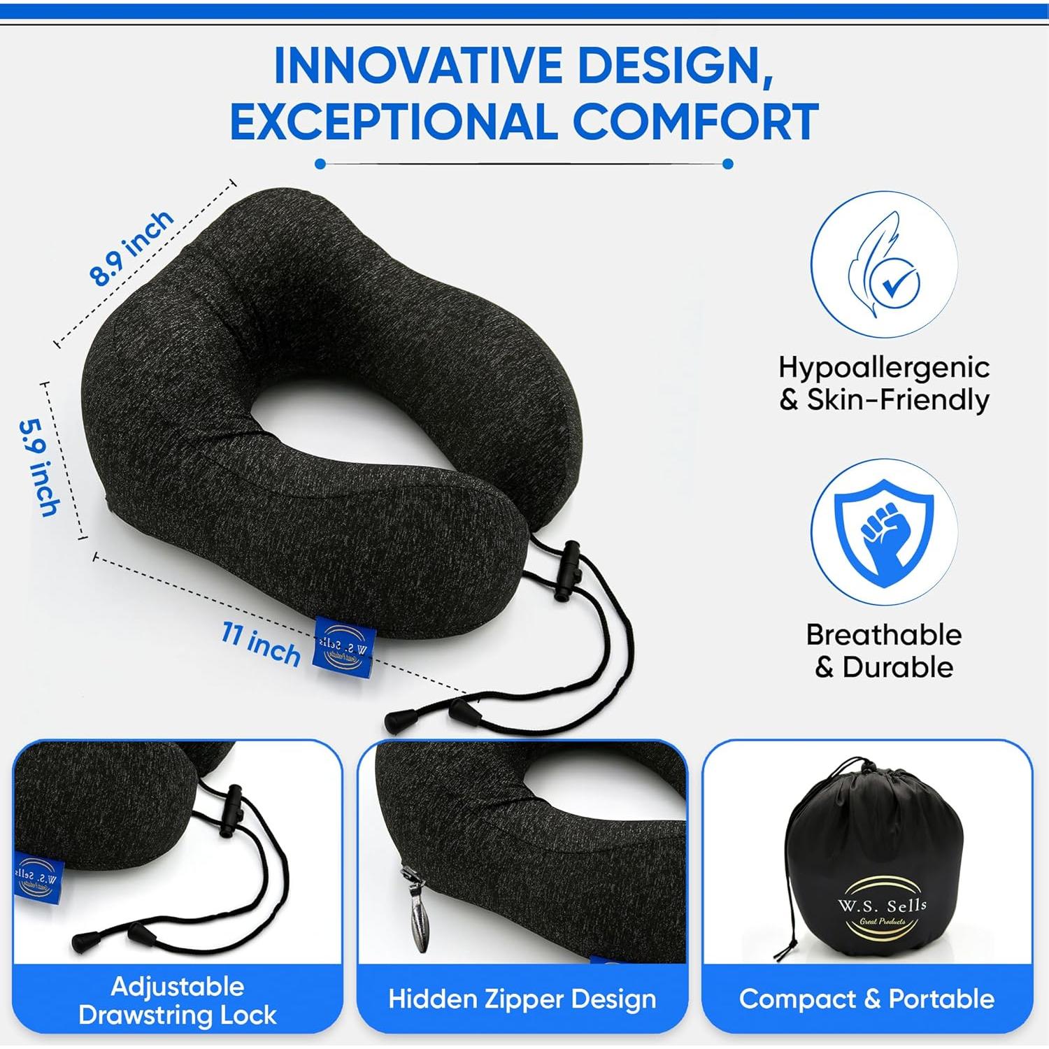 Almohada de Viaje Ergonómica W.S. Sells - Espuma de Memoria