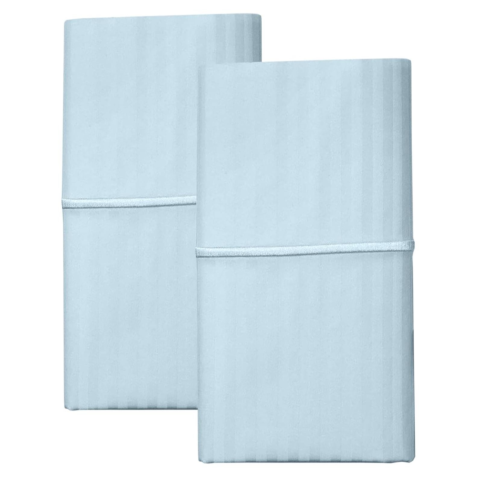 Feather & Stitch 100% Cotton King Pillow Covers Set of 2, 500TC Envelope Closure Pillowcases, Soft Luxury Damask Stripe Sateen Weave Pillow Case for Sleeping, 20x40 Inches - Aqua