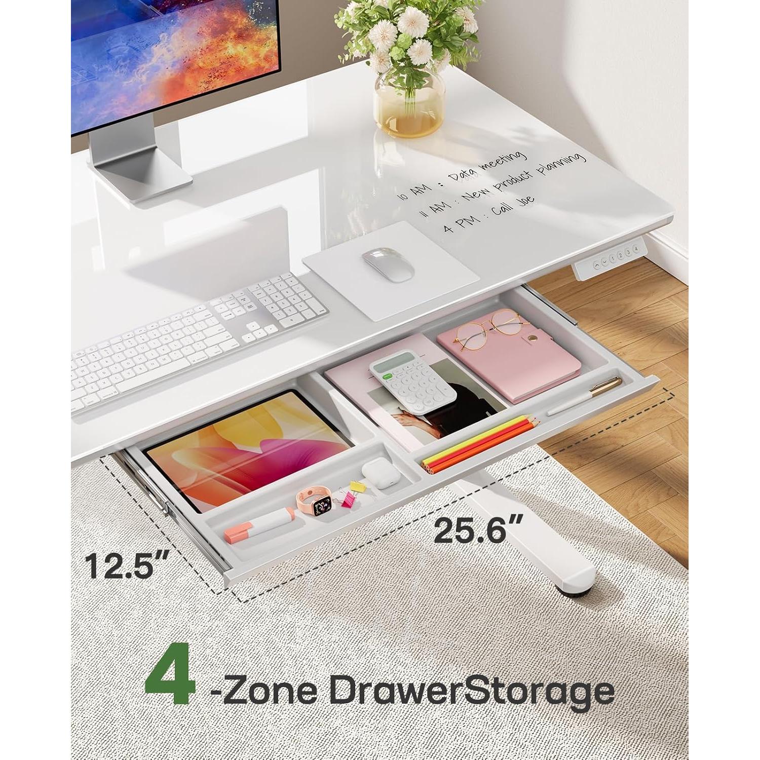 Escritorio Ajustable Marsail de Vidrio 94x56 cm Blanco