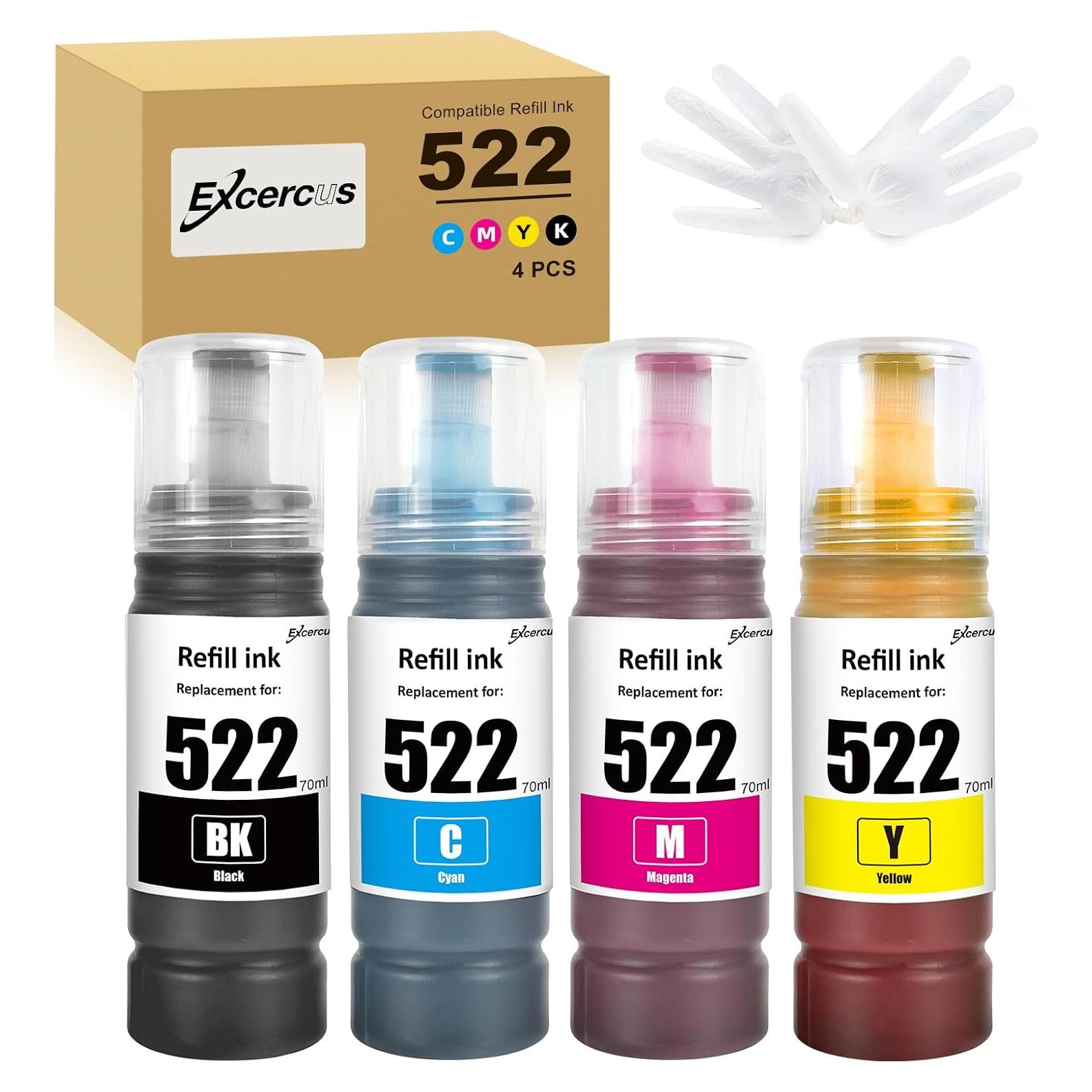 Botellas de Tinta de Recarga T522 EXCERCUS 4 Unidades 70ml