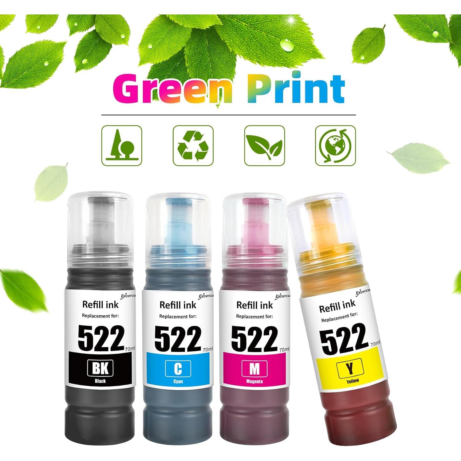 Botellas de Tinta de Recarga T522 EXCERCUS 4 Unidades 70ml