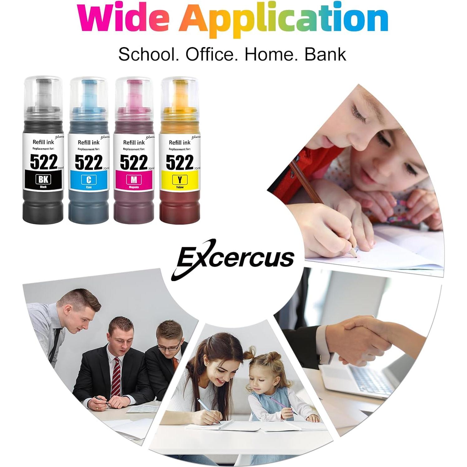 Botellas de Tinta de Recarga T522 EXCERCUS 4 Unidades 70ml