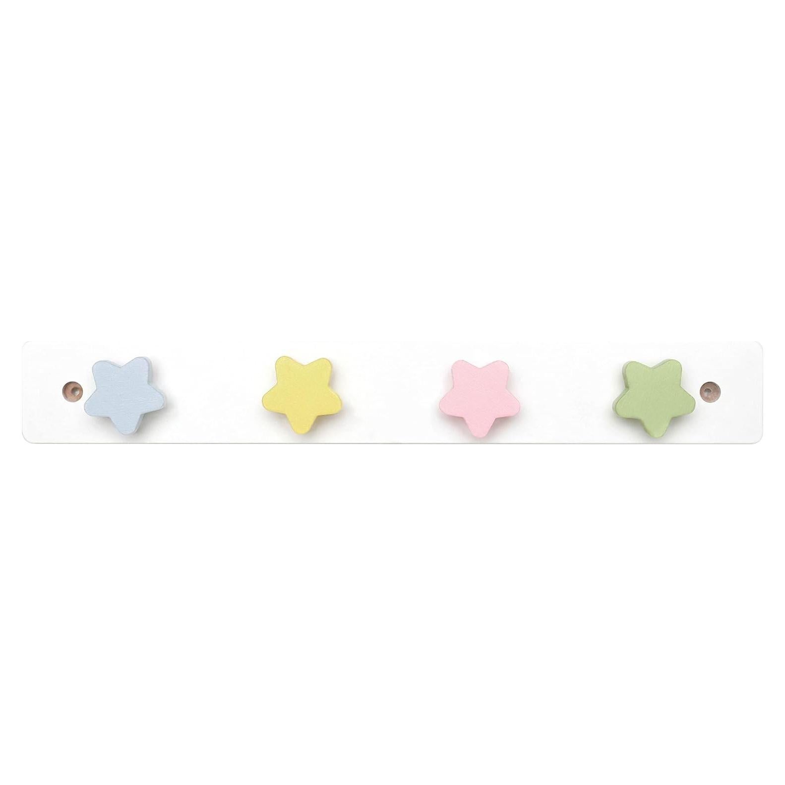 Perchero de Madera para Niños WONDERBEE 4 Ganchos Estrella Blanco