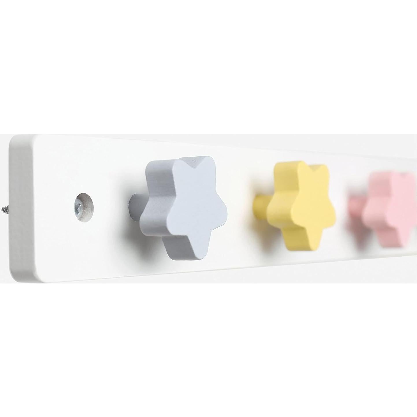 Perchero de Madera para Niños WONDERBEE 4 Ganchos Estrella Blanco
