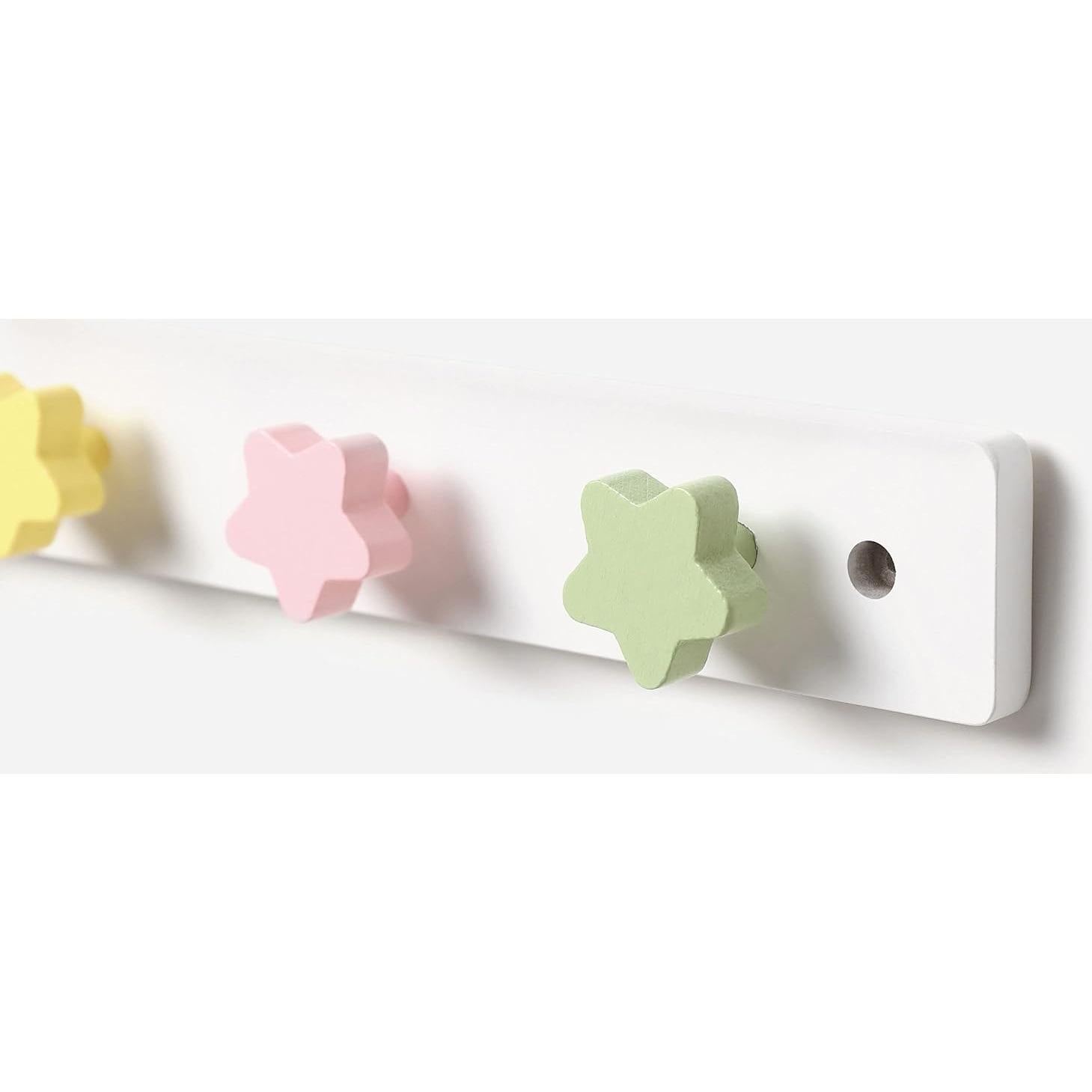 Perchero de Madera para Niños WONDERBEE 4 Ganchos Estrella Blanco