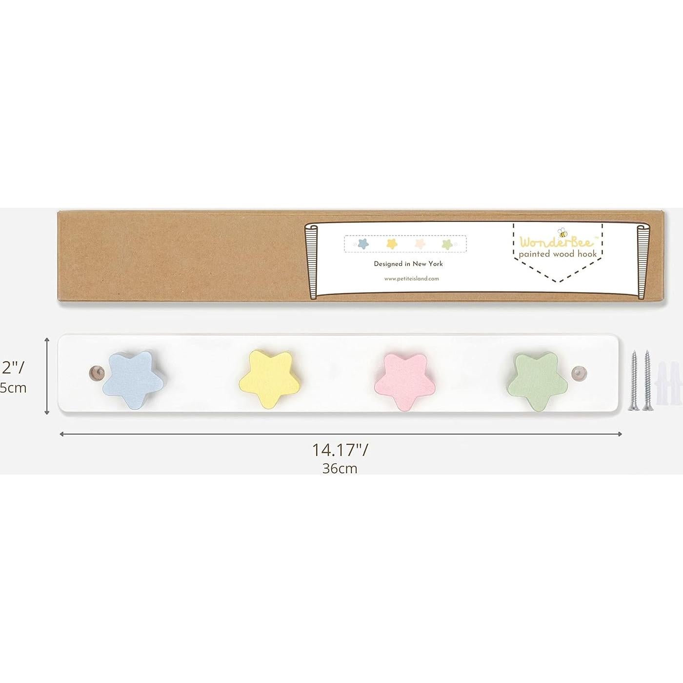 Perchero de Madera para Niños WONDERBEE 4 Ganchos Estrella Blanco