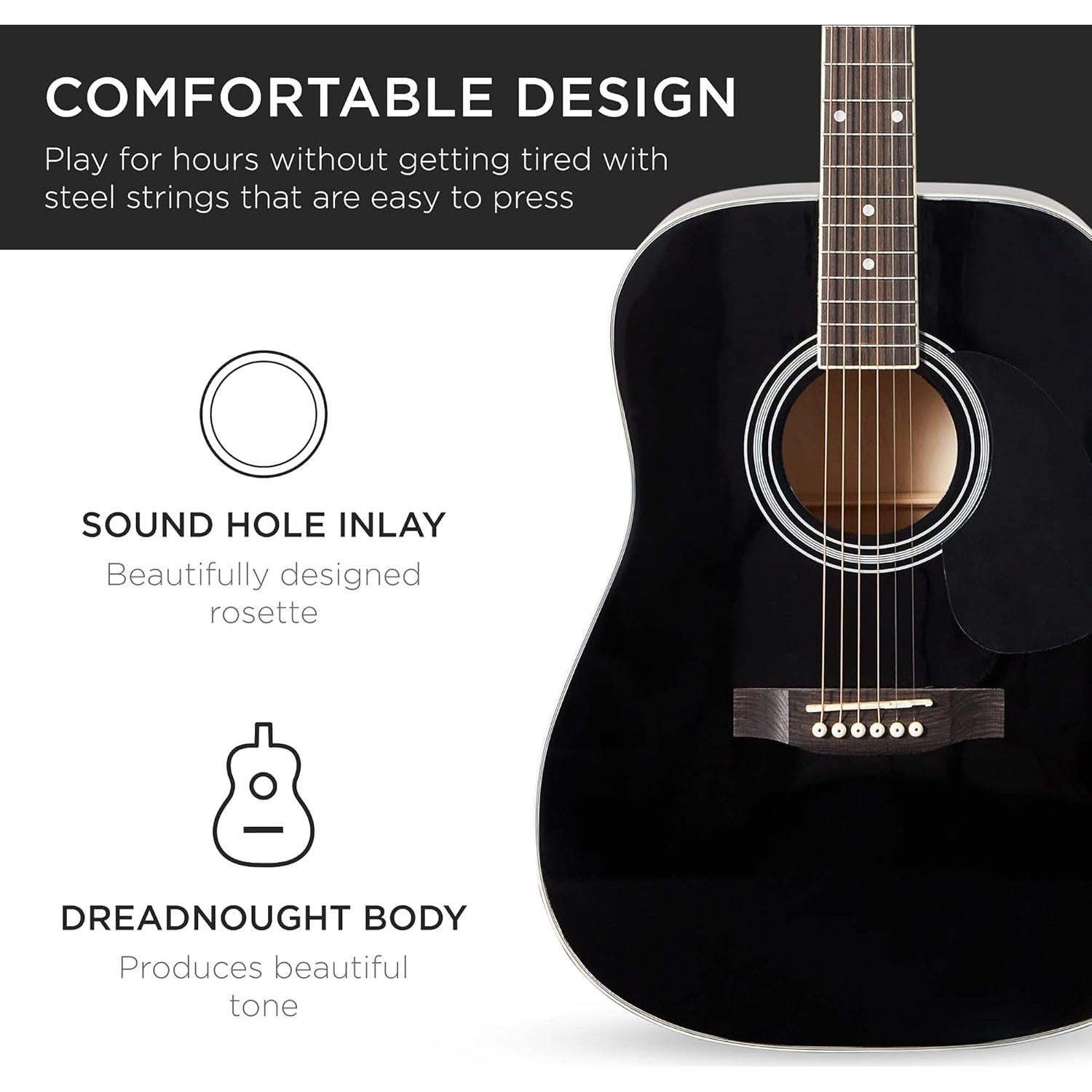 Guitarra Acústica Completa 41" Negra con Accesorios Incluidos